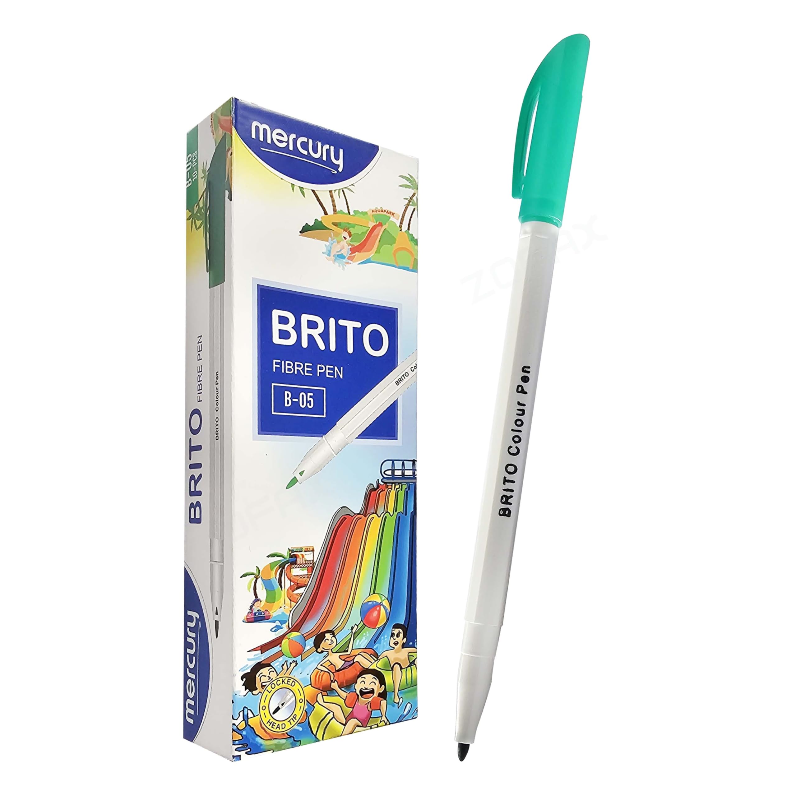 MERCURY Brito Fineliner Single Colouring Pens, GREEN, Pack of 50, Ideal for Write Draw Sketch Mark, Perfect for Office Home School Classroom Use