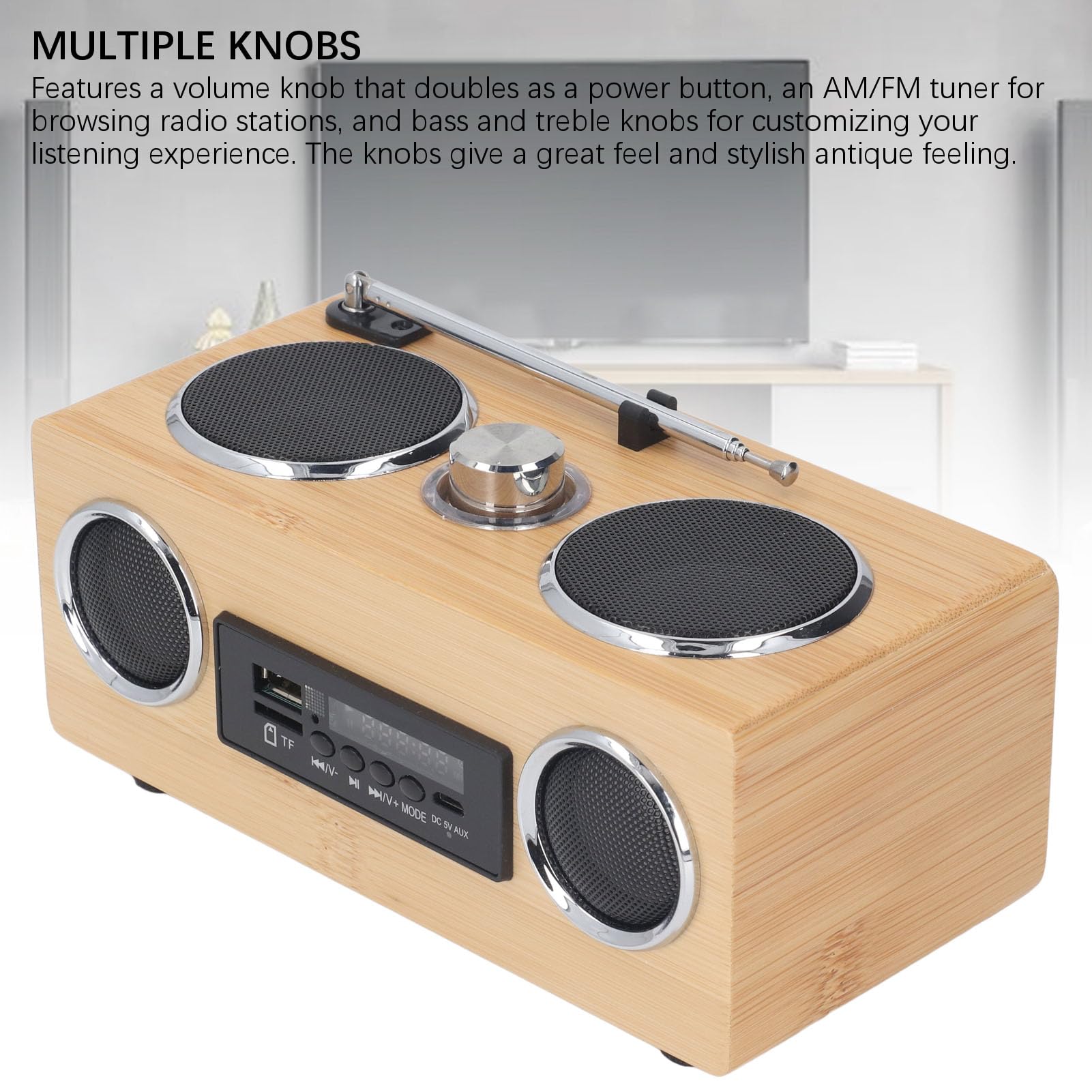 Bewinner Vintage Bluetooth 5.0 Głośnik z Radiem AM FM, Przenośnik Retro Wireless Portable, Sterowanie Pokrętłem, Dźwięk Premium 3W do Domu, Biura