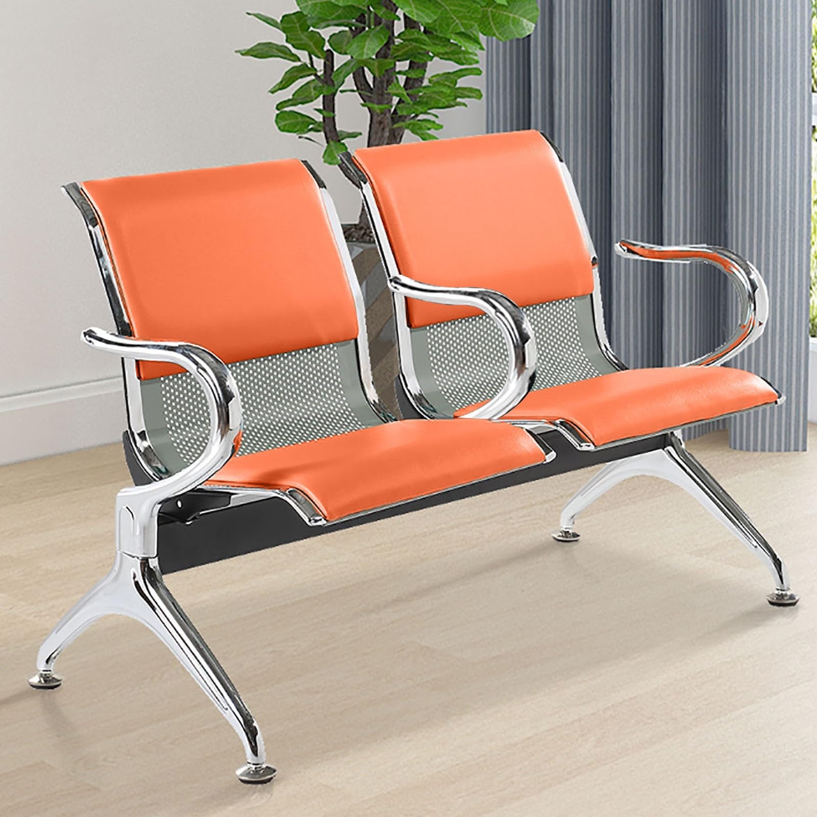 SaryEdge 2-Seat Chairs & Bench Set with Armrests, Steel Frame Reception Seating for Airport, Bank, School, Market - Durable, Comfortable, Modern Design,