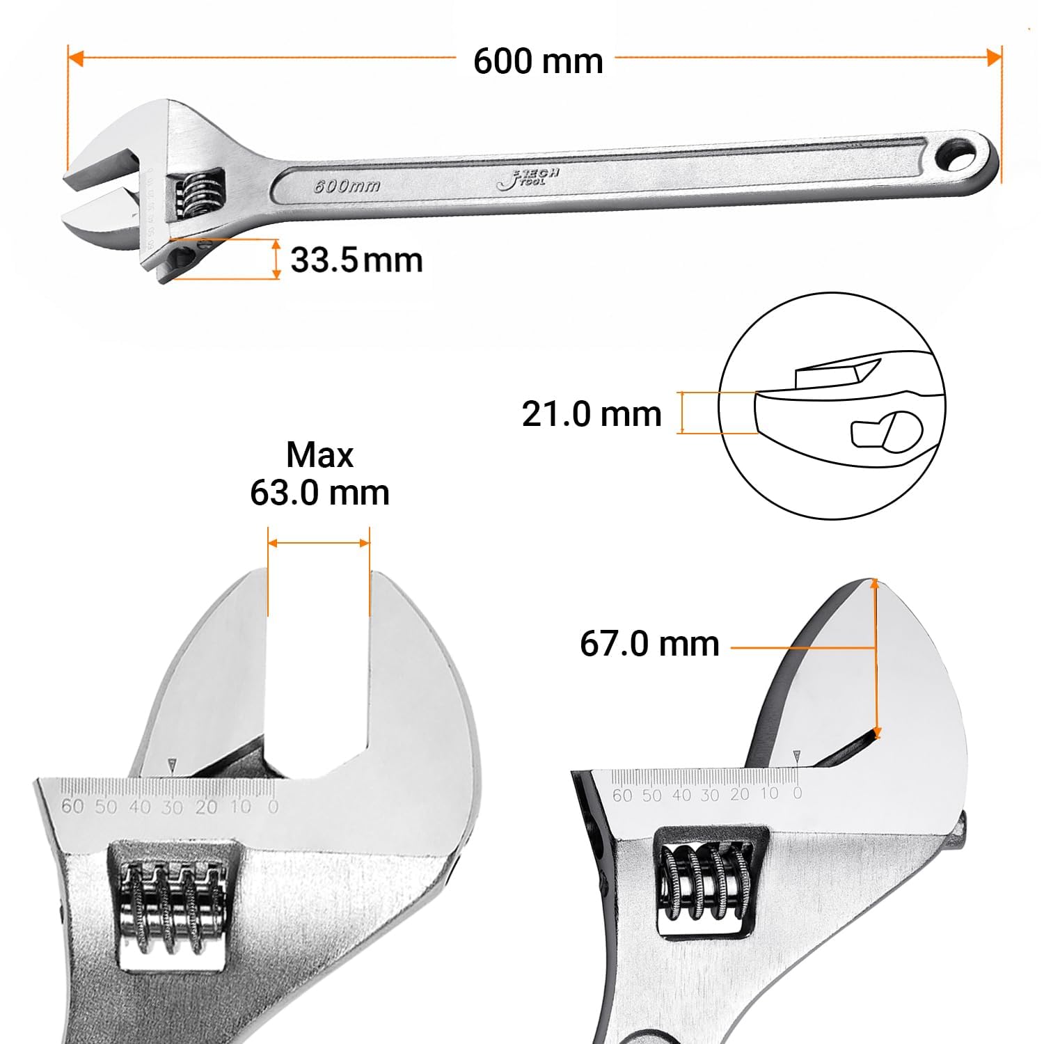 Jetech, Llave inglesa ajustable de cambio profesional con apertura de calibre ancho, 61 cm
