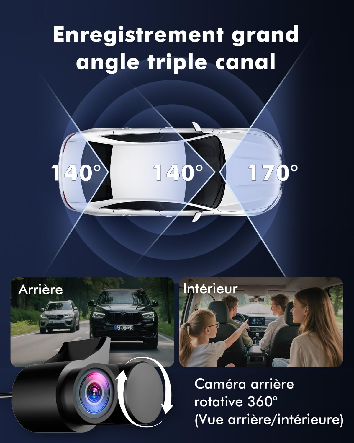 3-Kanaals 4K Dashcam Auto - Voorkant + Achter + Interieur Met 64GB, WiFi 6, GPS & Nachtzicht