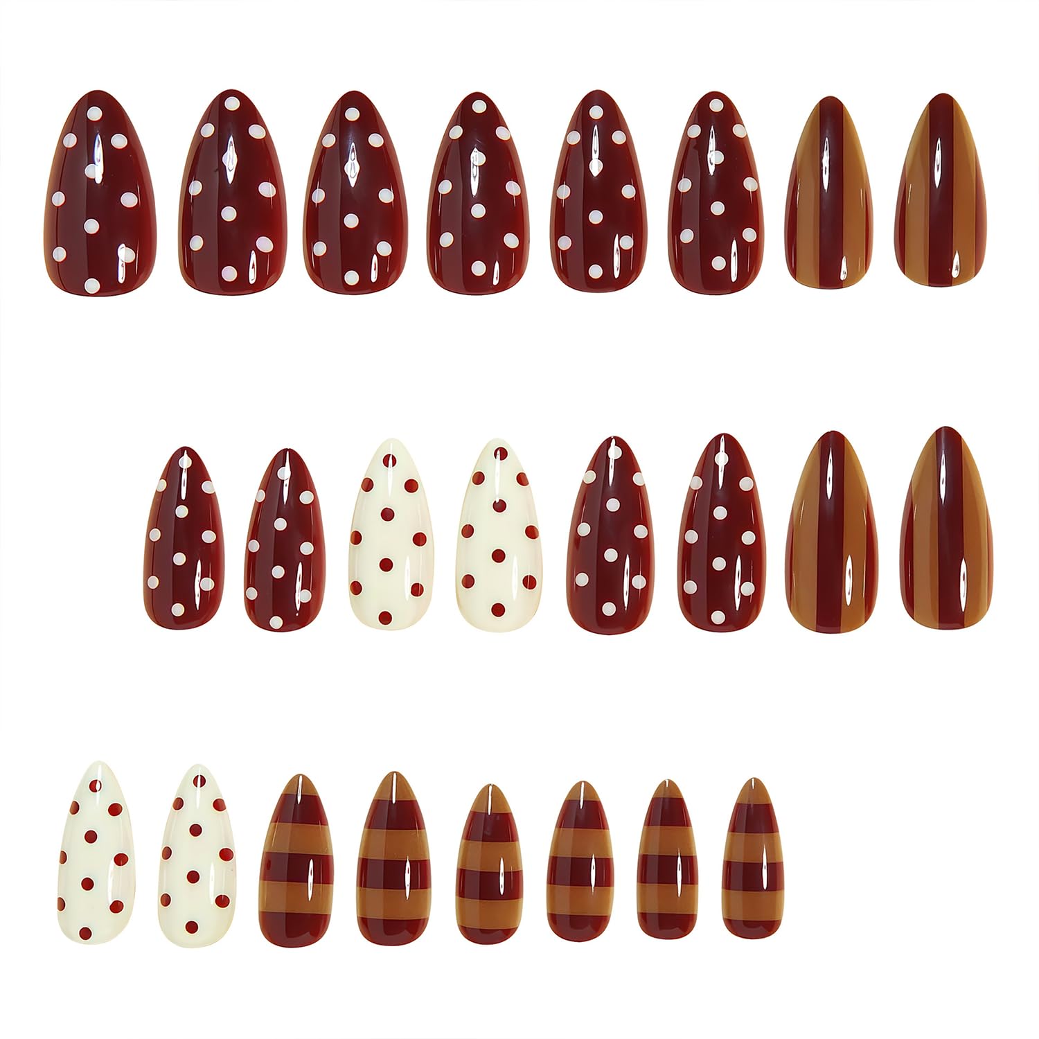 Fall Brown Polka Dot Press On Nails Medium Almond Fake Nails For Women