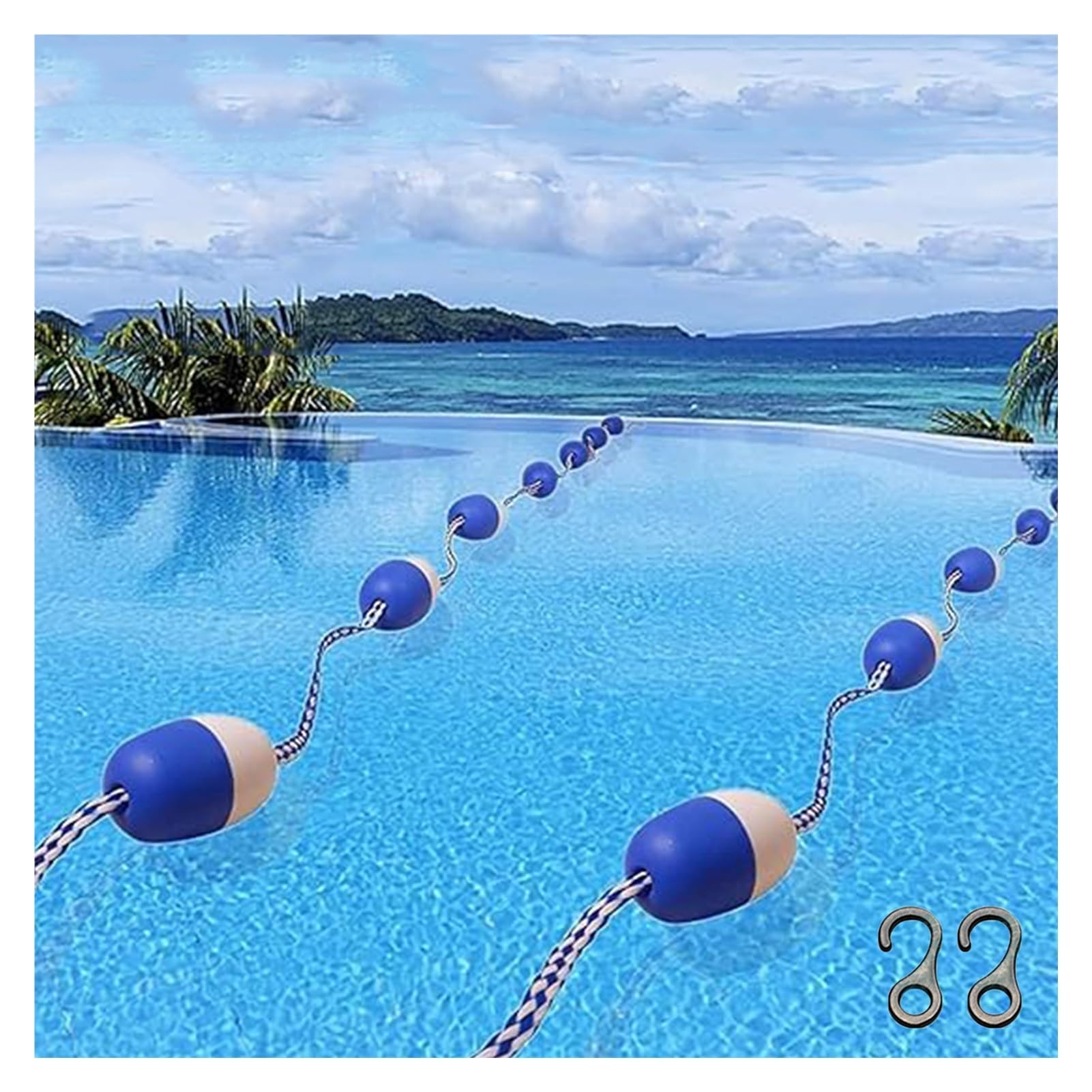 WOTZOV Blue & White Pool Lane Dividers - 15M Floating Safety Rope Buoy Line With 2 Hooks For Swimming Pools, Beaches & Waterways - Durable Swimming Pool Divider Fence，Blue+white 6m/19.7ft