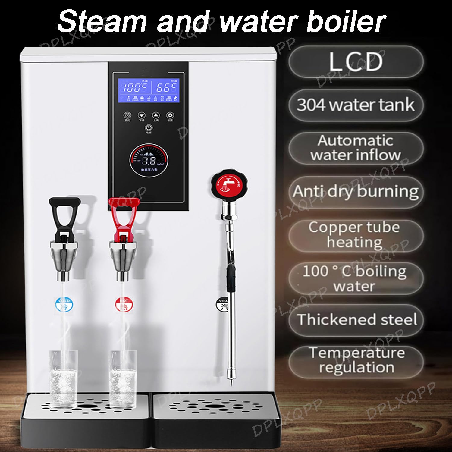Espumador de leche comercial con sistema de caldera doble, alta potencia, gran capacidad, bandeja de goteo extraíble, boquilla giratoria para tiendas de café y bebidas
