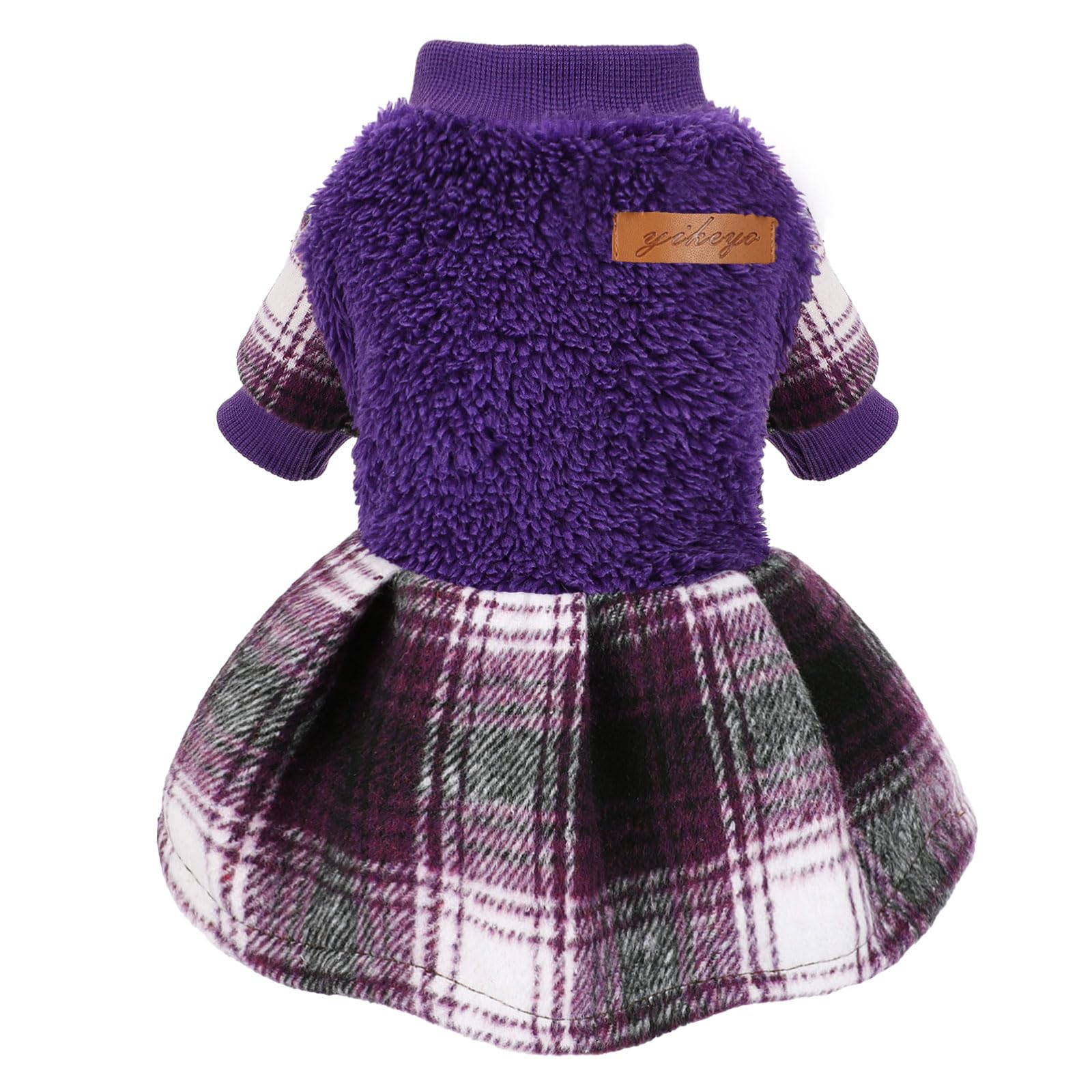 Dog Sweater Dress Plaid Fleece Dog Sweaters for Small Dogs Girl Female Warm Winter Clothes Girl XXS Outfit Apparel Clothes (Purple, XS for 3.5-5.5lb)