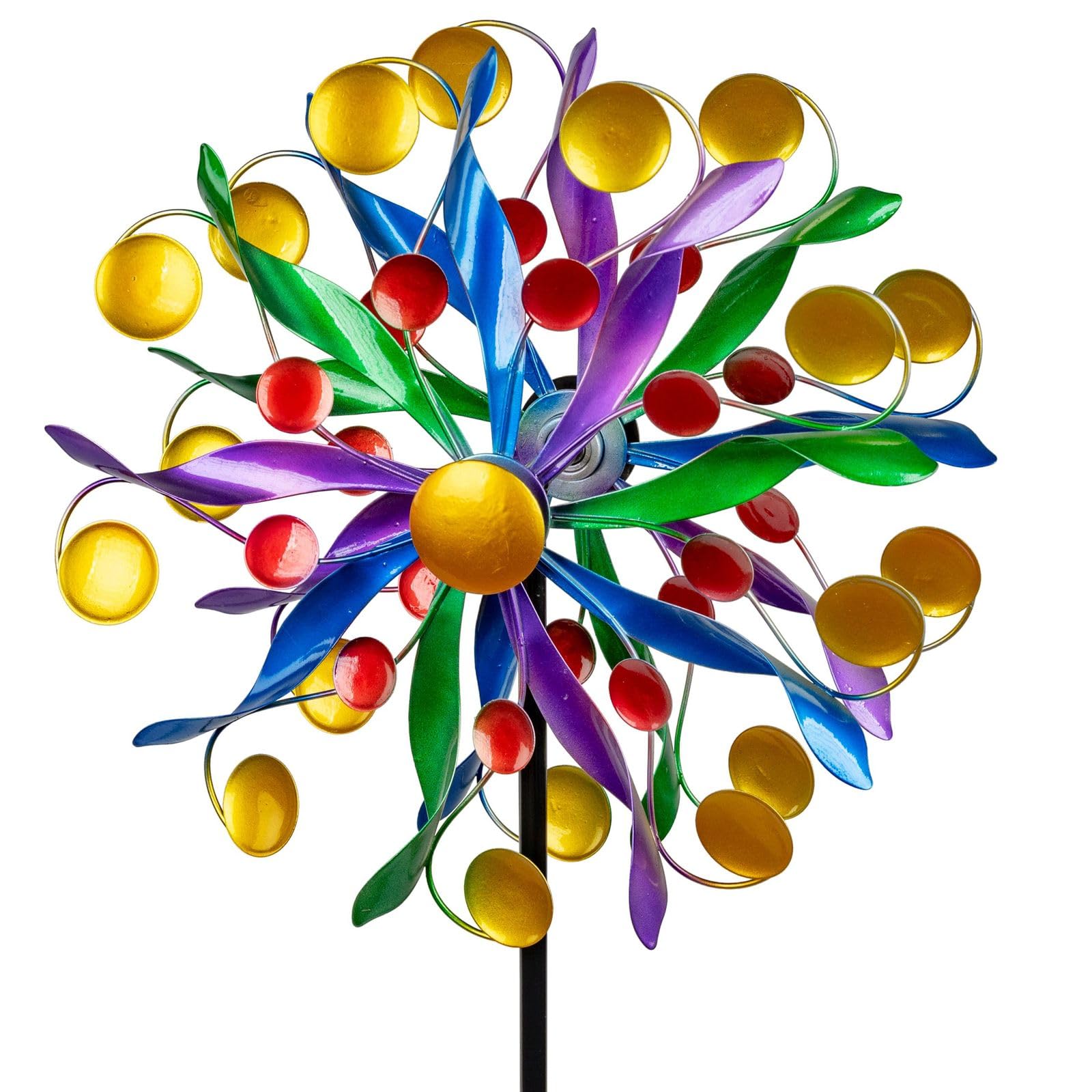 formano Girandola a vento con cerchi colorati da giardino, in metallo, ali colorate con cuscinetti a sfera, Ø 30/123 cm, mulino a vento con robusto spiedino da giardino, resistente alle intemperie