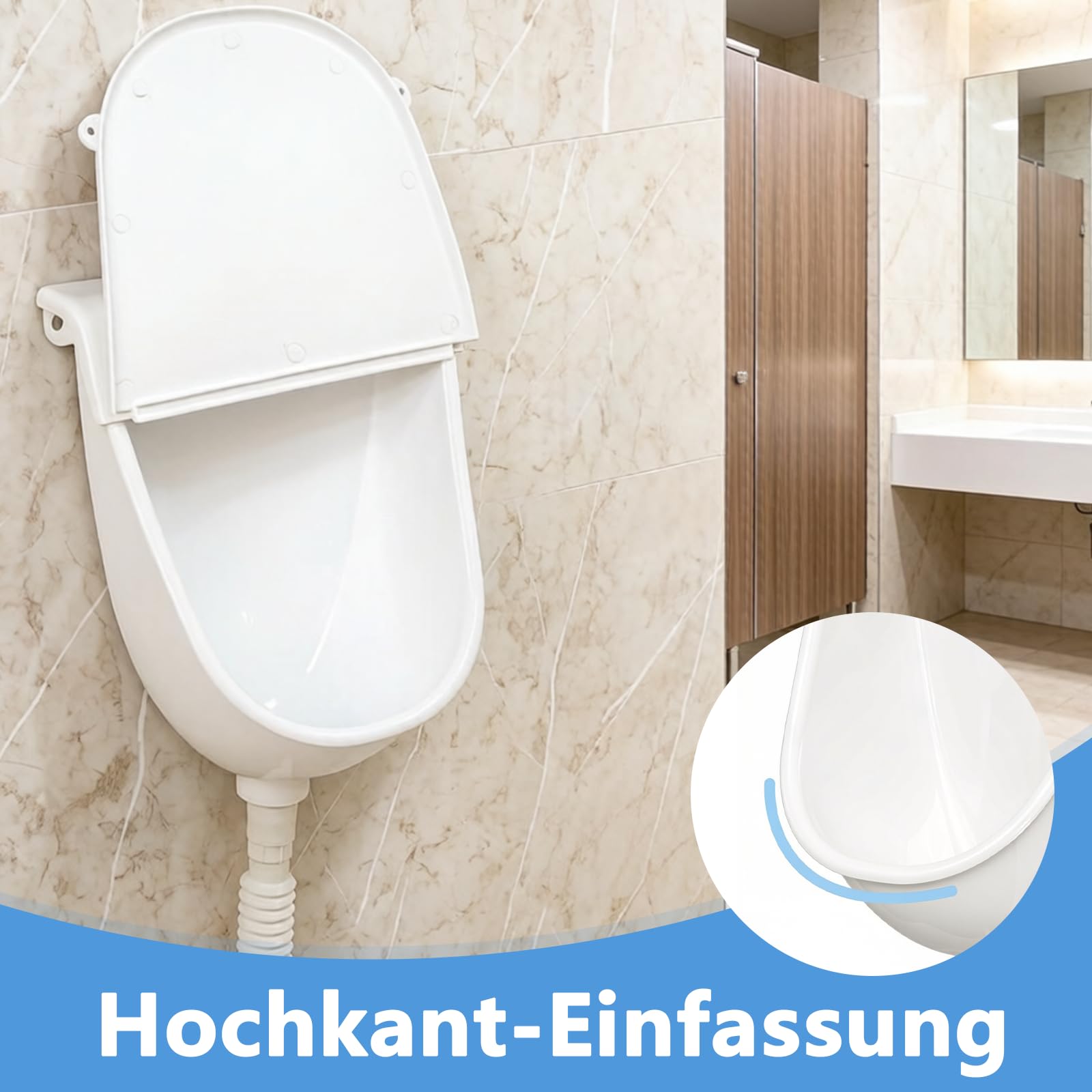 Kunststoff Urinal mit Deckel, Wandpissbecken Ohne Bohren für Herren mit Spritzschutzdeckel,Ablaufschlauch,Spülventil und Spüldüse für Zuhause,Studentenwohnheime,Wohnmobile und den Garten