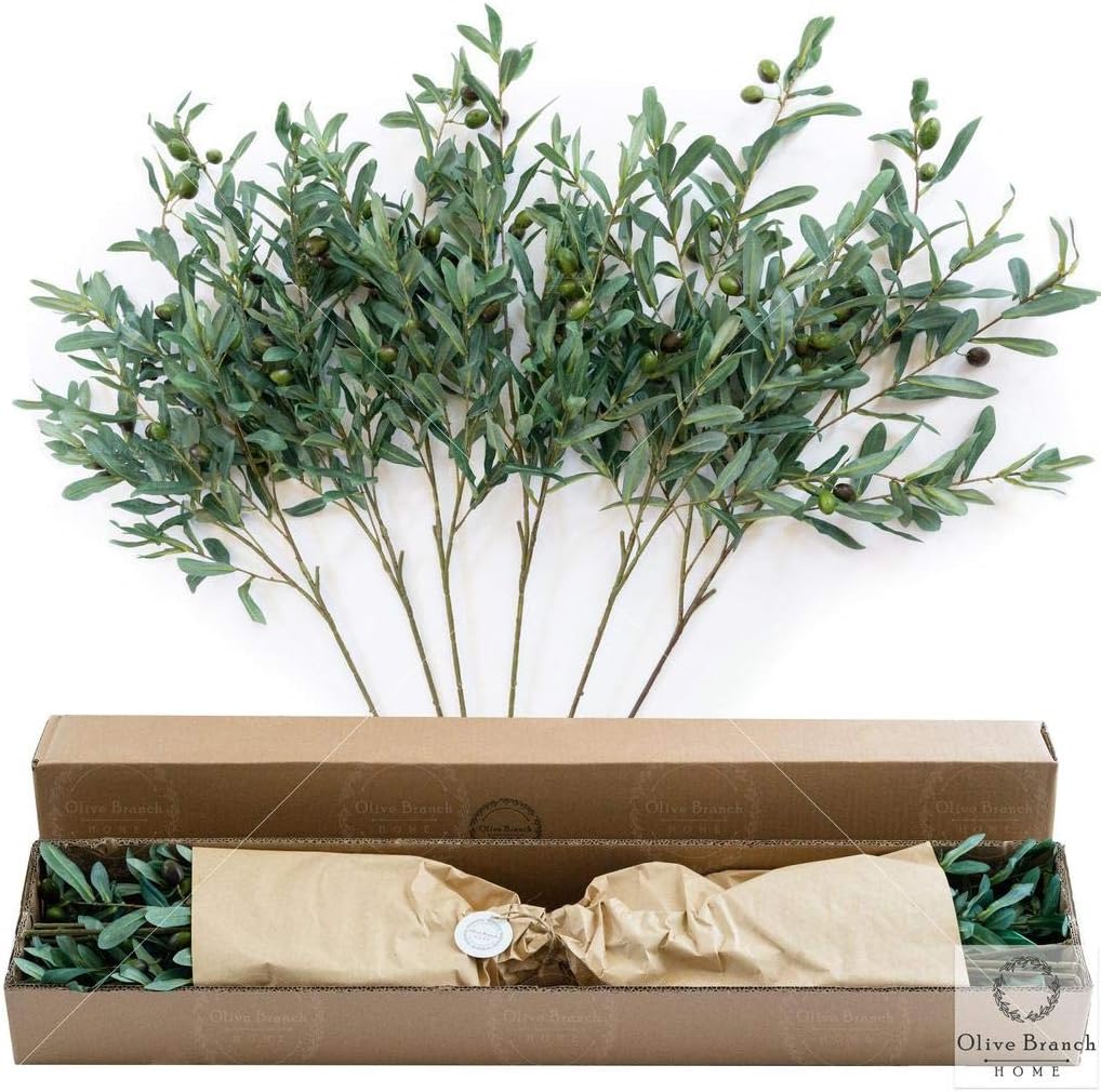 Olive Branch Home Designer 39" Tall Artificial Olive Branches & Faux Olive Stems (Set of 6 Large)