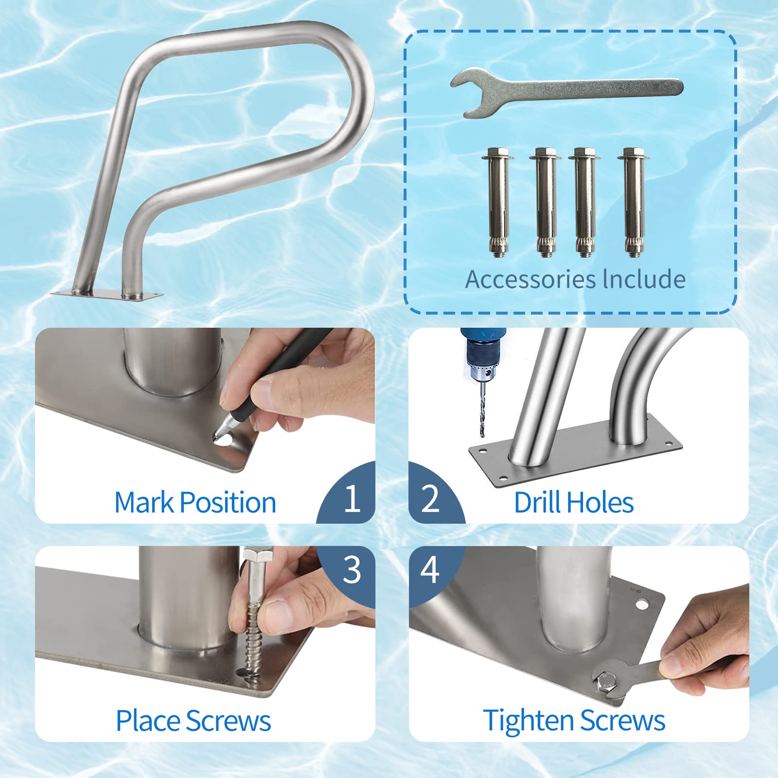 Snapklik.com : Pool Rail For Inground Pools (30x22), 304SS Pool Handrail