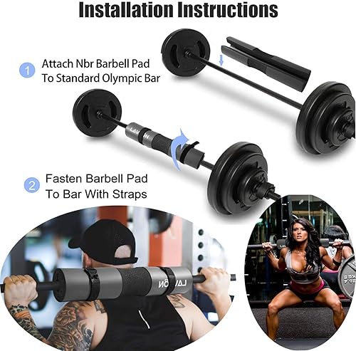 Miniatura 6 de Juego de almohadillas para sentadillas, almohadilla de espuma para sentadillas, estocadas y almohadillas de barra para empujes de cadera,