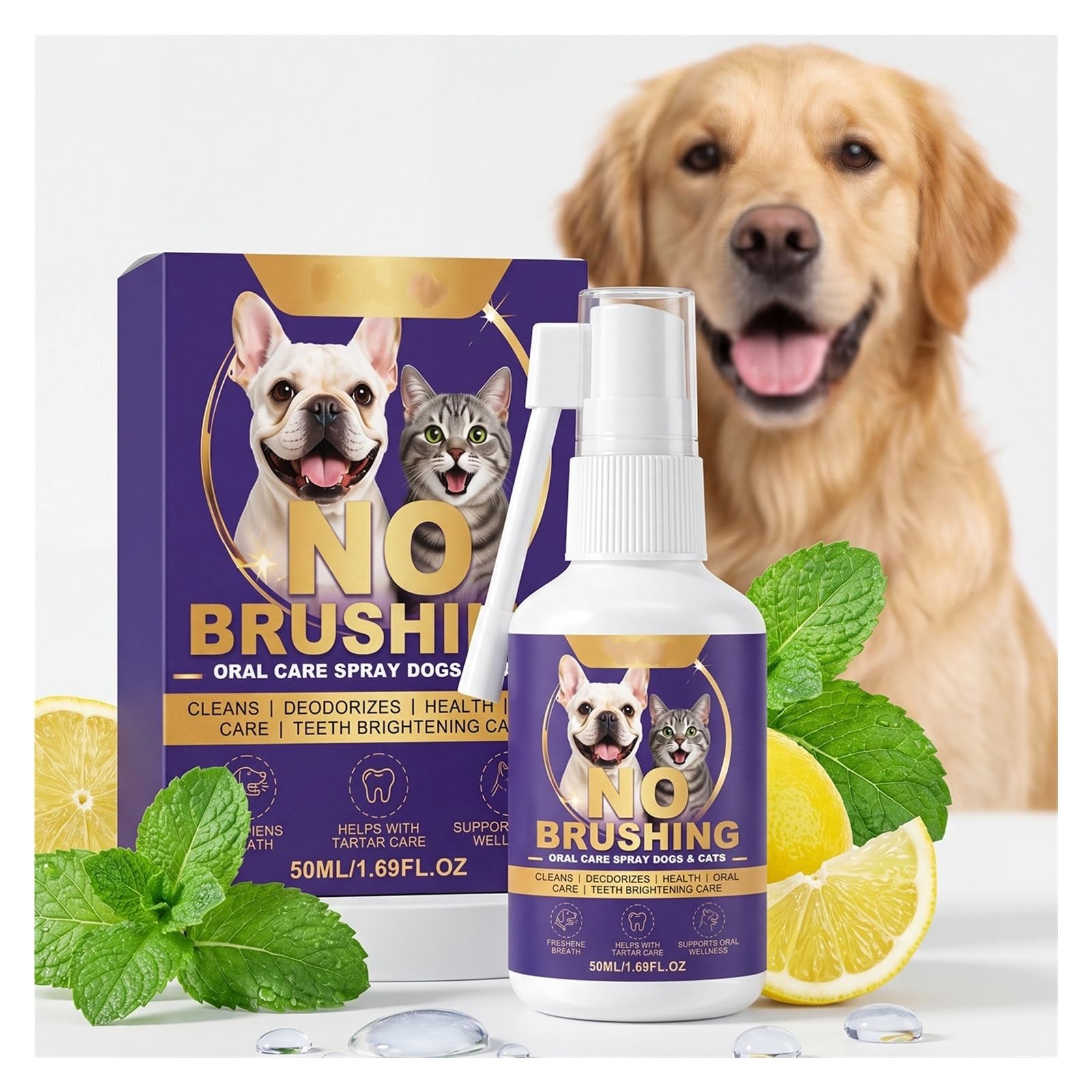 50 ml Zahnreinigungsspray for Hunde und Katzen, frische und sanfte Pflege for den Mund Ihres Haustiers(2pcs)