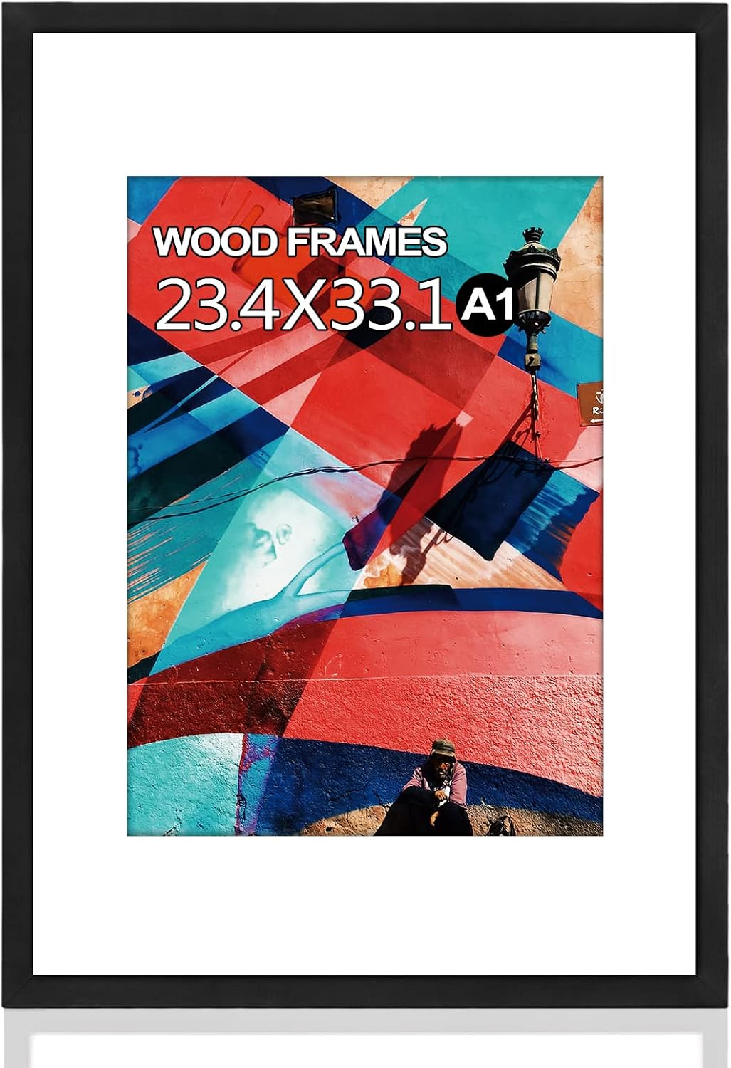 A1 Poster Frame,23.4x33.1 Natural Soild Wood Black Picture Frames with Polished Plexiglass,Easy to Hang,Display Picture A1 without Mat or A2 with Mat for Wall Mounting Horizontally and Vertically