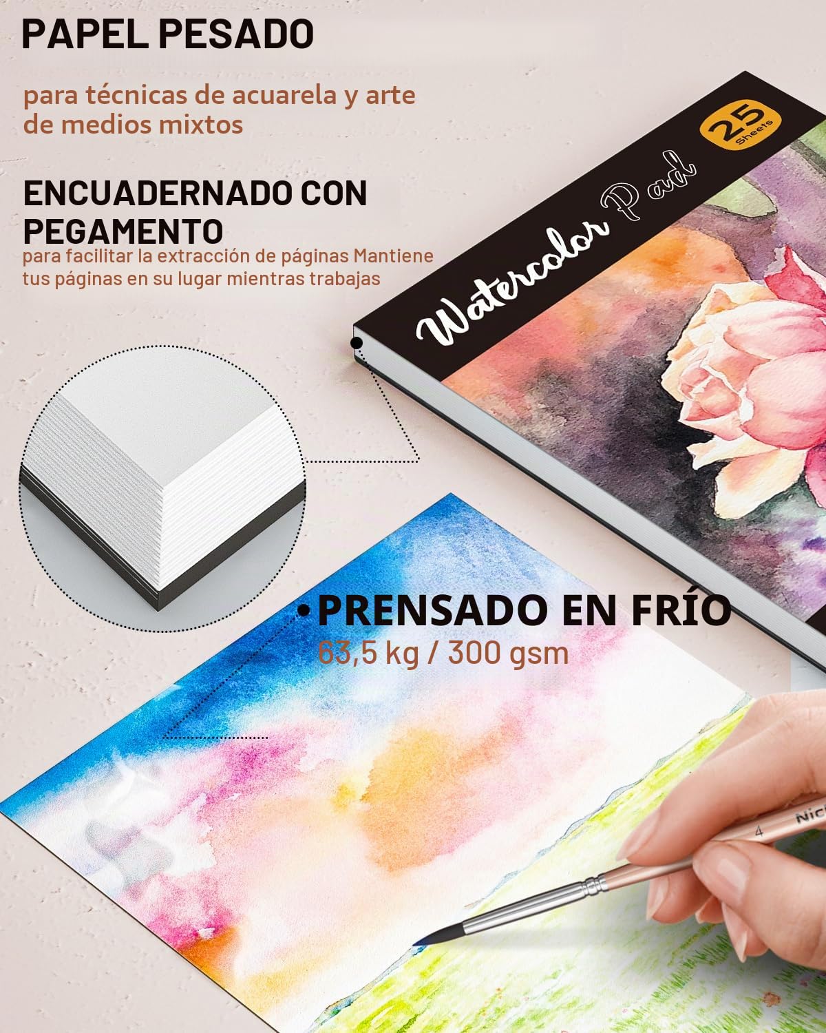 Nicpro 168 colores kit acuarelas de contiene Metallic Macaron y Fluorescente, 8 pinceles, 25 papeles de acuarela, paleta, kit acuarelas profesionales para artistas, niños, principiantes con caja