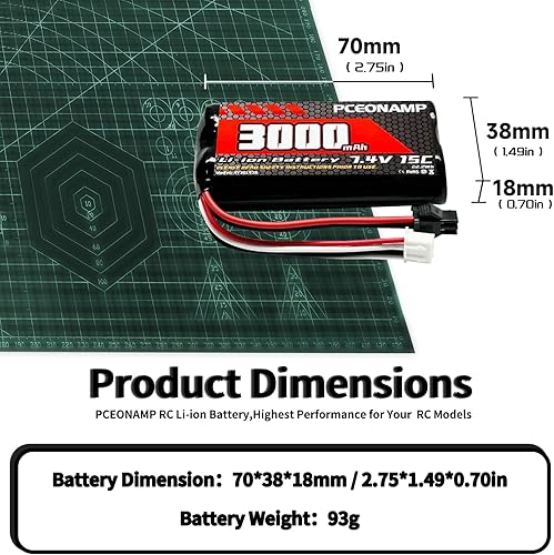 Miniatura 2 de PCEONAMP Batería de iones de litio de 7.4 V 3000 mAh 2S batería con enchufe SM-2P recargable de alta capacidad RC batería apta para MN D90 RC Cars,