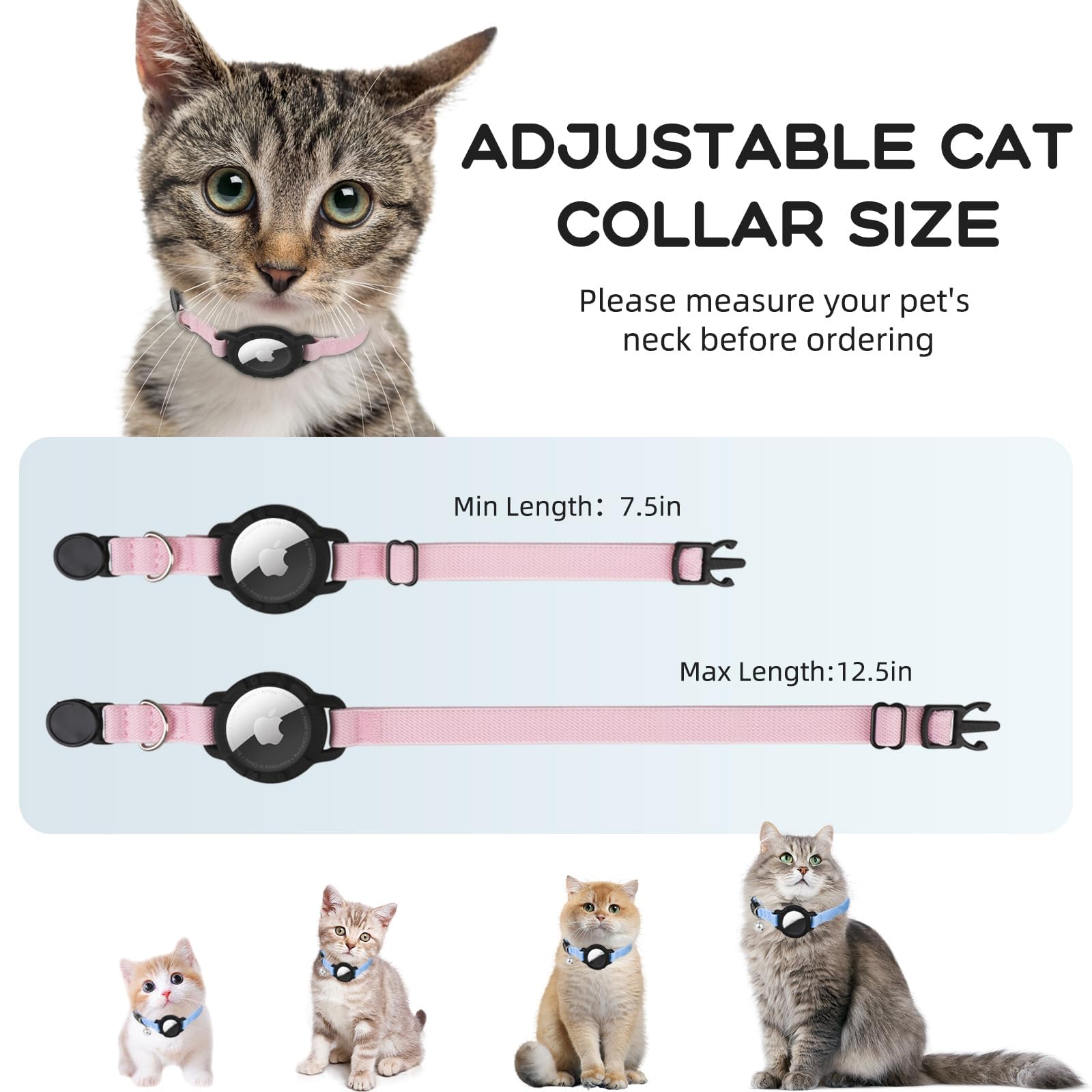 AirTag Cat Collar, Stretchy Kitten Collar with Apple Air Tag Holder and Bell - Image 4