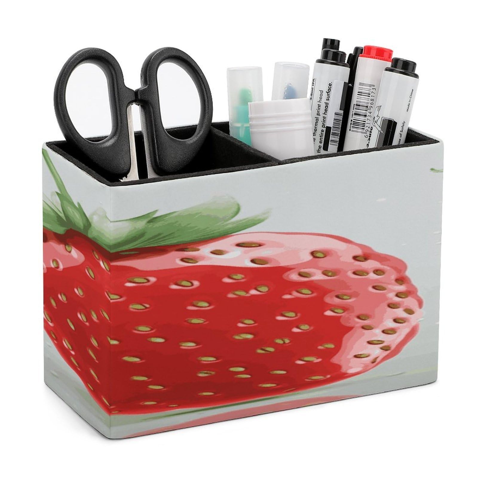 LDGSUPH Lovely Strawberry Leather Pen Holder for Desk Organizer Caddy Large Pencil Cup Multi-function Pencil Holder Makeup Brush Holders Pen Organizer for Home Office Storage Box