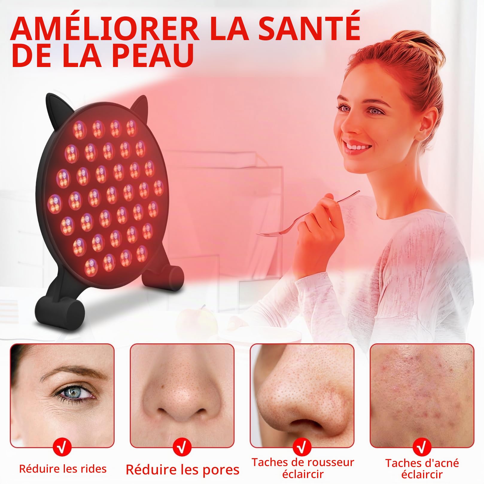 Lampe thérapeutique à lumière rouge,5 couleurs, Thérapie par lumière infrarouge 185 LED de la Récupération du Visage, du cou, du Corps,des Muscles et du dos-Traitement efficace et relaxation