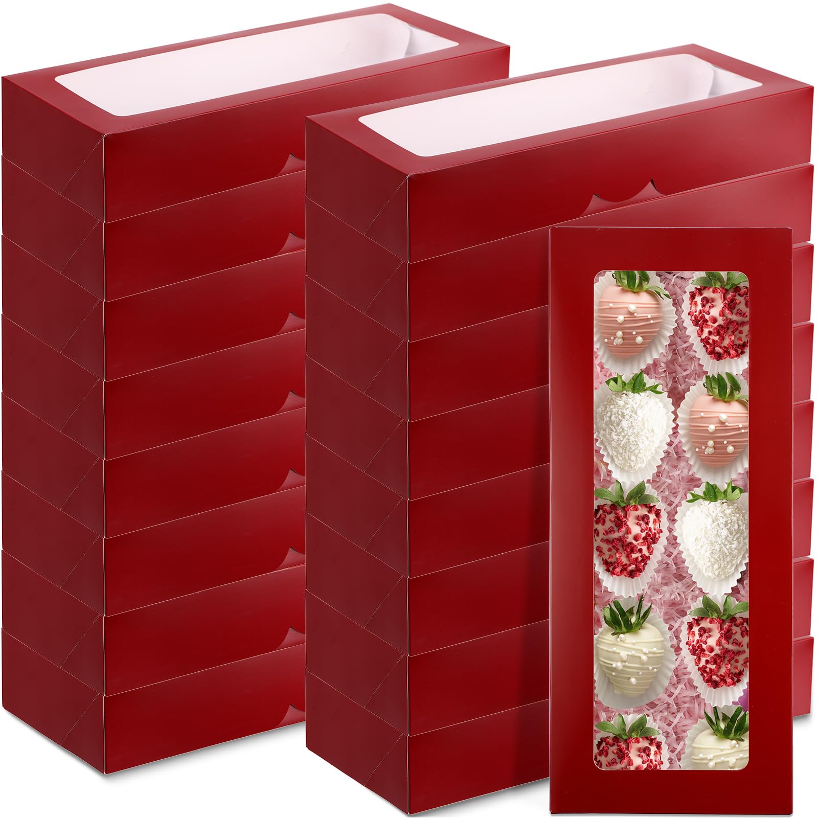 Thenshop 50 cajas de panadería con ventana de 16 x 6.5 x 2.75 pulgadas de largo, cajas de fresas, cajas de galletas, cajas largas para dulces, cajas de pasteles, postres, recipientes de galletas para