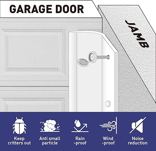 Miniatura 5 de Sello de puerta de garaje tira de sellado superior y lateral de 34 pies con adhesivo blanco con parte trasera de goma resistente a la intemperie,