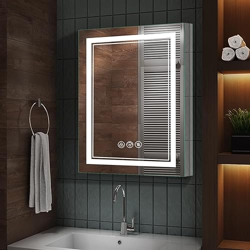 LADEED Gabinete de medicina LED de 2023 con espejo, 20 x 26 pulgadas, luces de espejo de medicina iluminadas, puertos USB, salidas eléctricas,