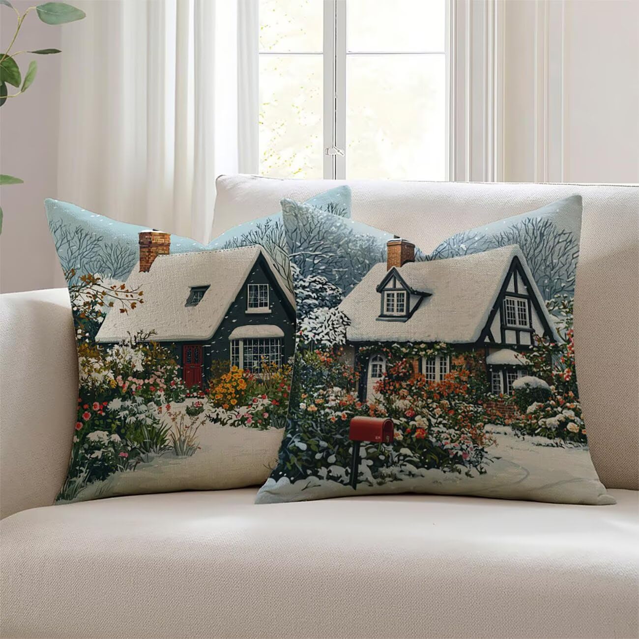 Housse de coussin 45x45cm en lin imperméable Lejnlnng pour canapé et jardin JL-4765