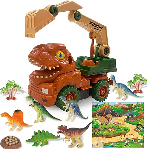 JUMEI Juego de camión de transporte de dinosaurios, camión de dinosaurio, camión de transporte de dinosaurios con juguetes de dinosaurio, juego de