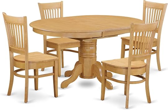 East West Furniture AVVA5-OAK-W 5 Piece Dinette Set for 4 Includes an Oval Dining Table with Butterfly Leaf and 4 Dining Room Chairs, 42x60 Inch, Oak
