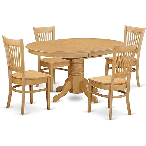 East West Furniture AVVA5-OAK-W 5 Piece Dinette Set for 4 Includes an Oval Dining Table with Butterfly Leaf and 4 Dining Room Chairs, 42x60 Inch, Oak