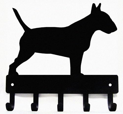 The Metal Peddler Bull Terrier - Soporte para llaves y correa para pared, grande de 9 pulgadas de ancho con 5 ganchos, fabricado en Estados Unidos
