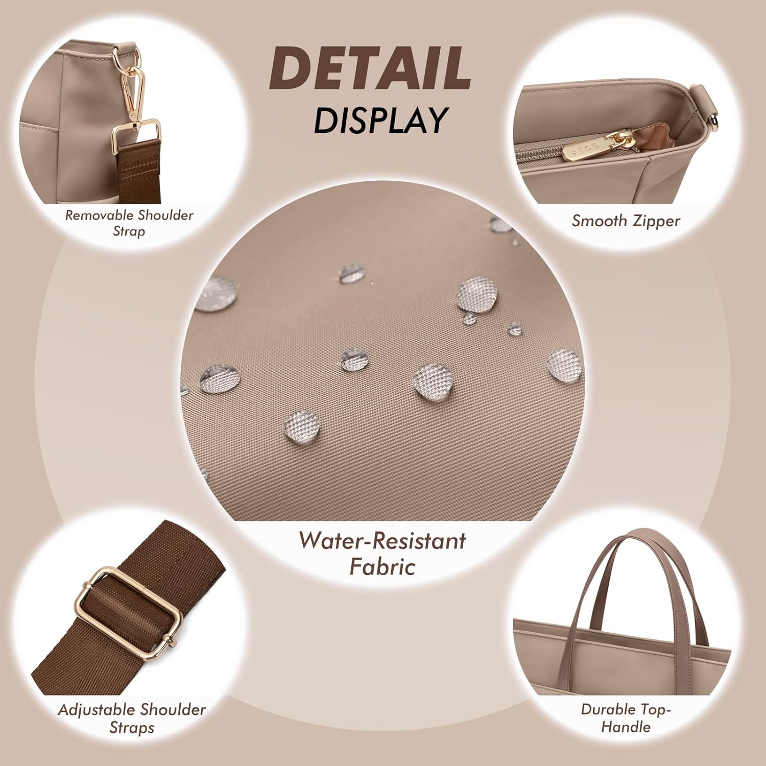 Laptop Tote Bag 15 Inch, Computer Shoulder Bag Large Work Tote Bag for Women, Laptop Carrying Case Stylish Handbag for Business Travel (Champagne) - Image 5