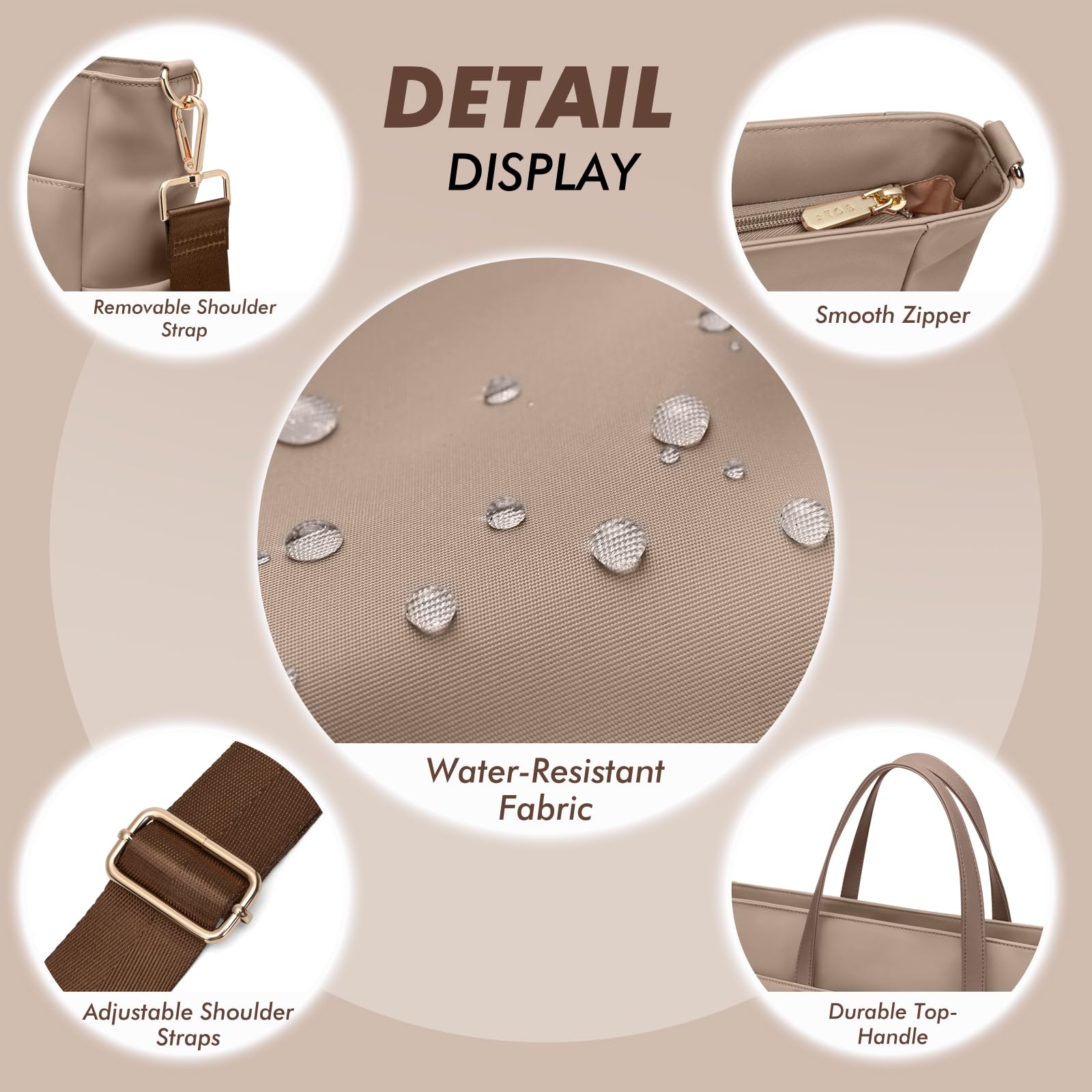 GOLF SUPAGS Sac Fourre-Tout Pour Ordinateur Portable 15 Pouces, Sac à Bandoulière Pour Ordinateur Pour Femme, Sac à Main élégant Pour Le Travail et Les Voyages (Champagne)