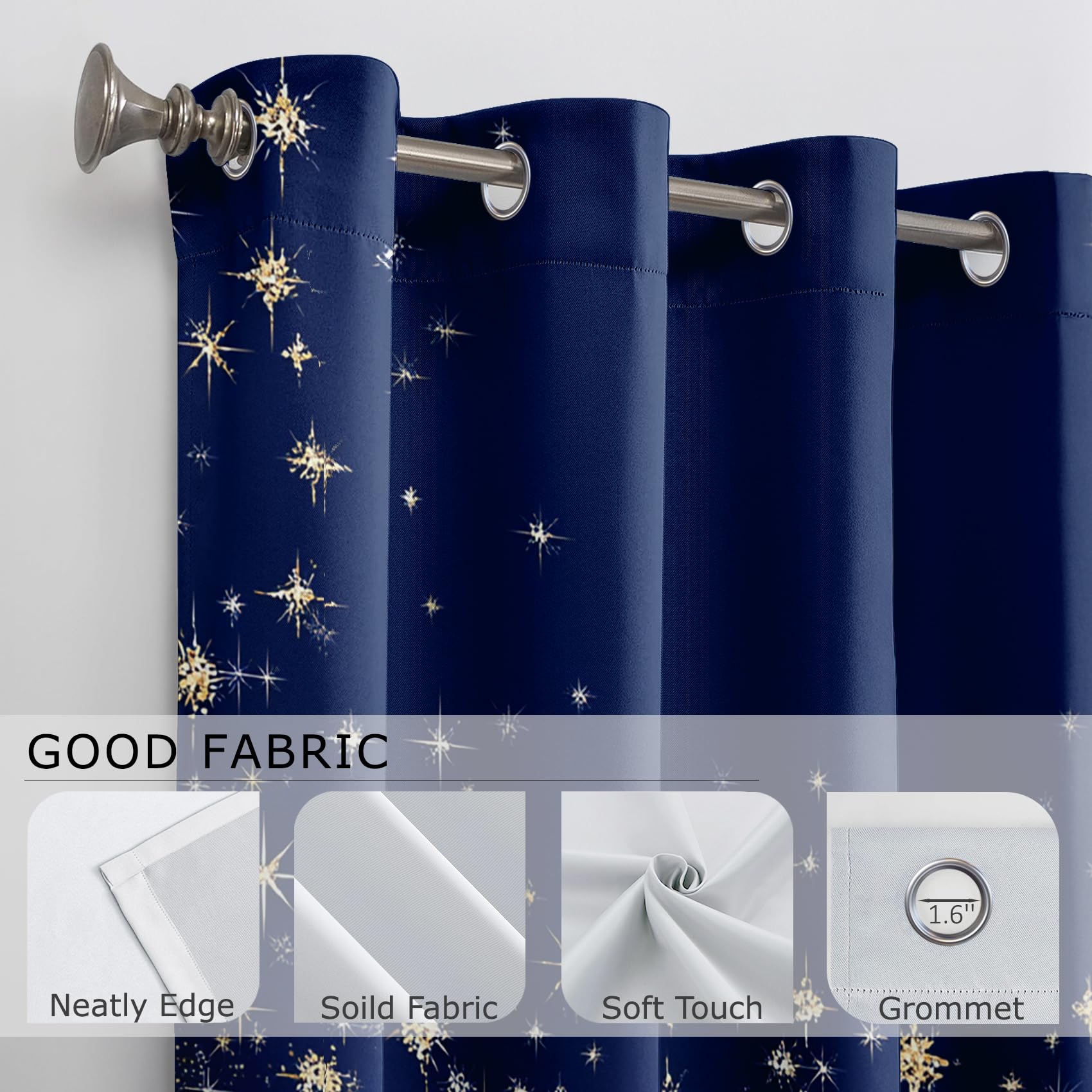 Mistela Blau Verdunklungsvorhänge - Gardinen Blau Gold Luxus Blickdicht Vorhang mit Ösen Verdunklungsvorhänge für Kinderzimmer Wohnzimmer Schlafzimmer Dekoration - 2er Set - H220 x B140cm