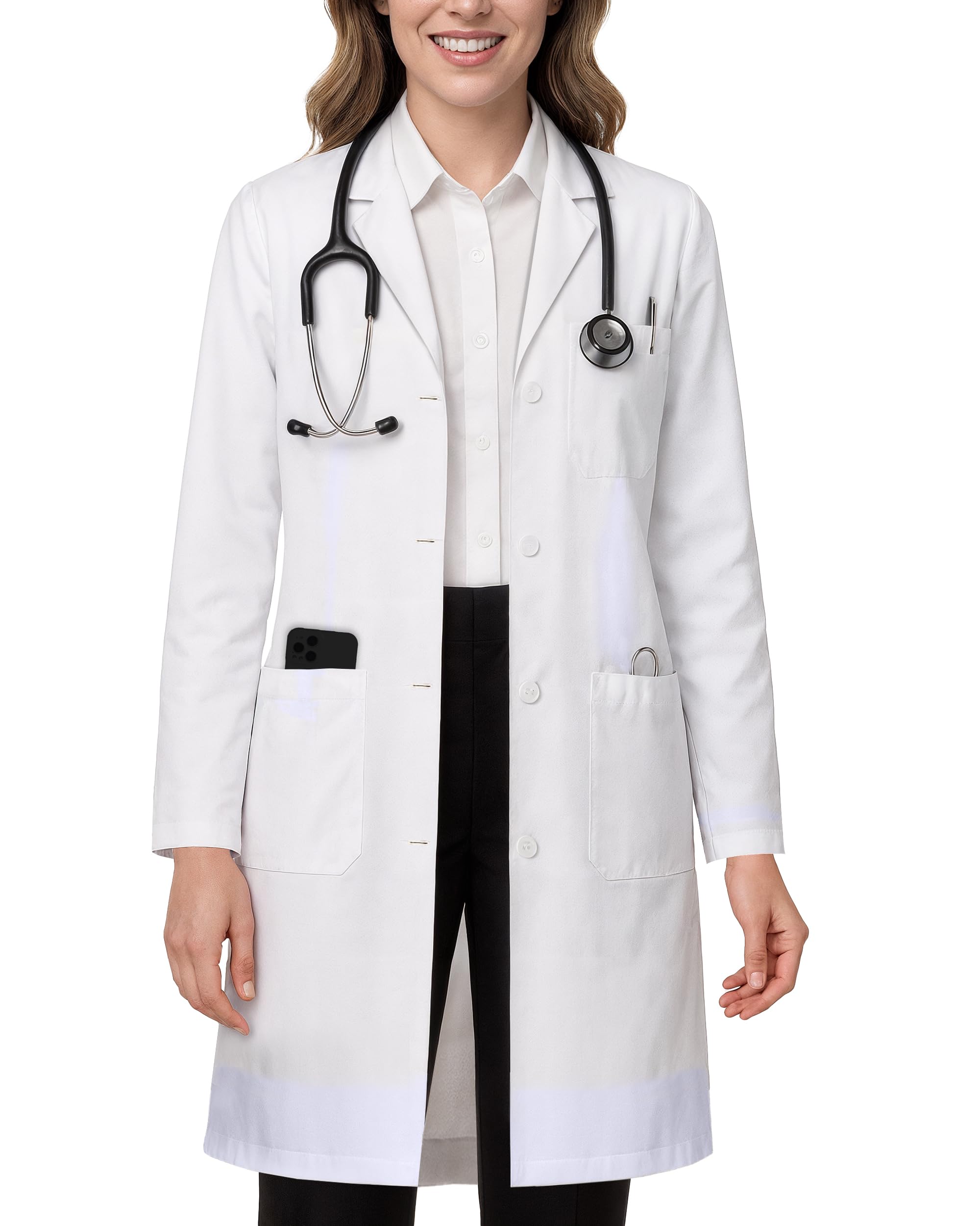NY Threads Professional Lab Coat for Women, Long Sleeve Medical Coat 1 Pack, Small, White