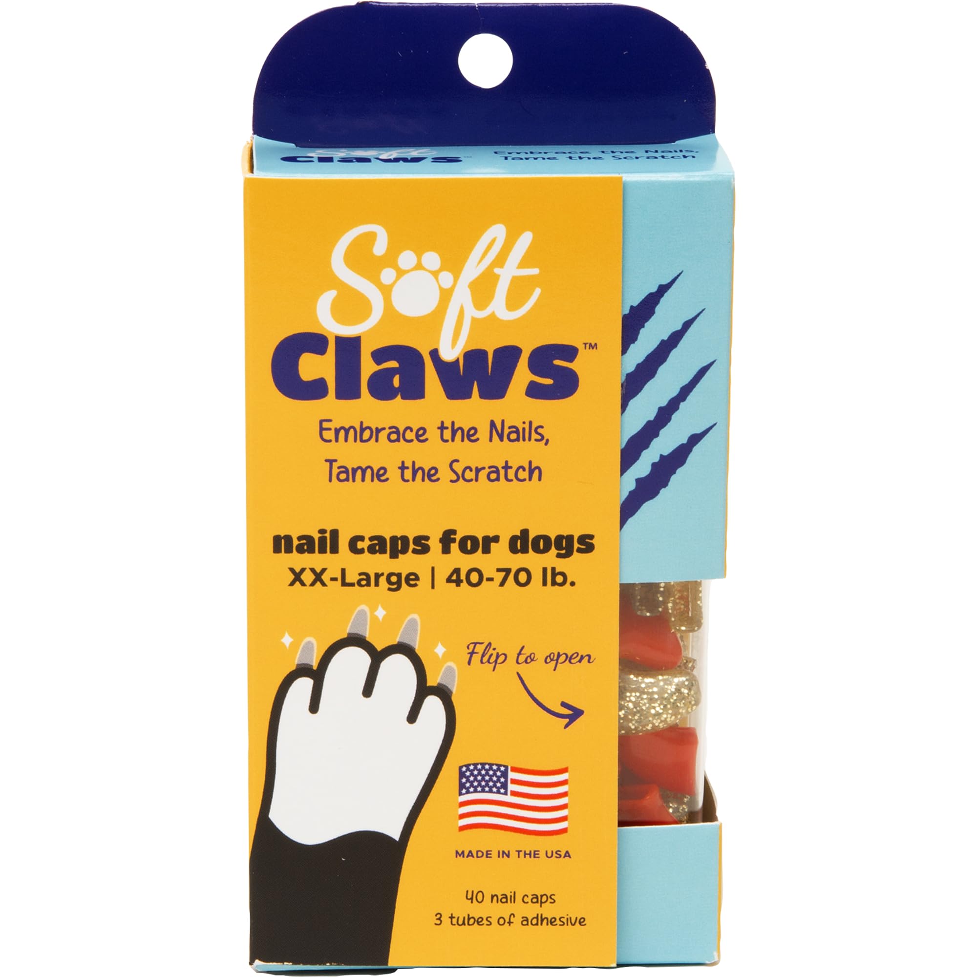 Soft Claws Dog Nail Caps, 40 Caps, XX-Large, Red &amp; Gold Sparkle