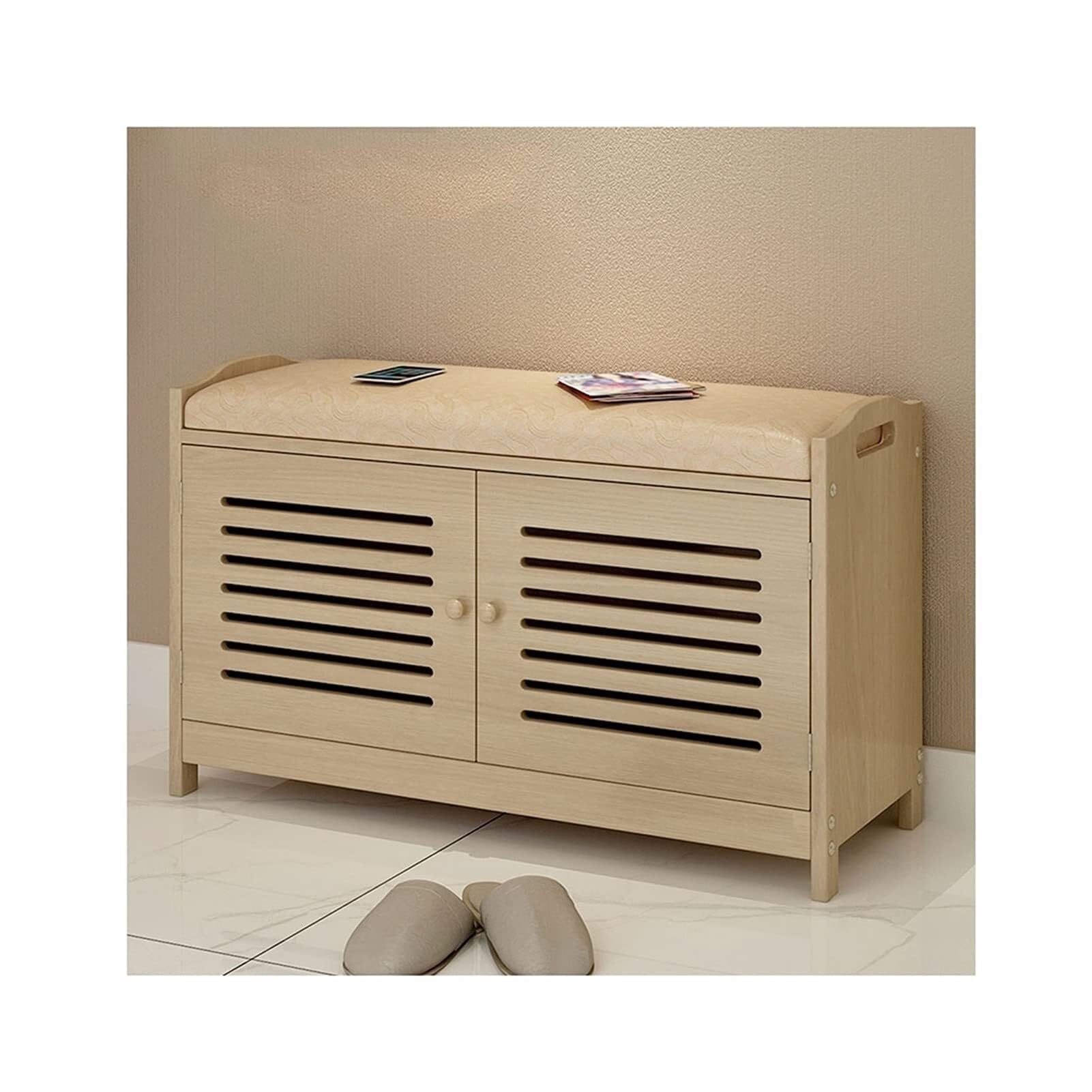GDMDPTE 2-Tier Shoe Rack Storage nizer Bench with Door Entryway Cabinet for Living Room Light Wood 60cm - Perfect for Shoe Storage and Home nization