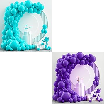 NISOCY Teal and Purple Balloon Garland Arch Kit, 204Pcs 18In 12In 10In 5In Balloons with Different Sizes for Baby Shower Princess Birthday Party Christmas Decorations