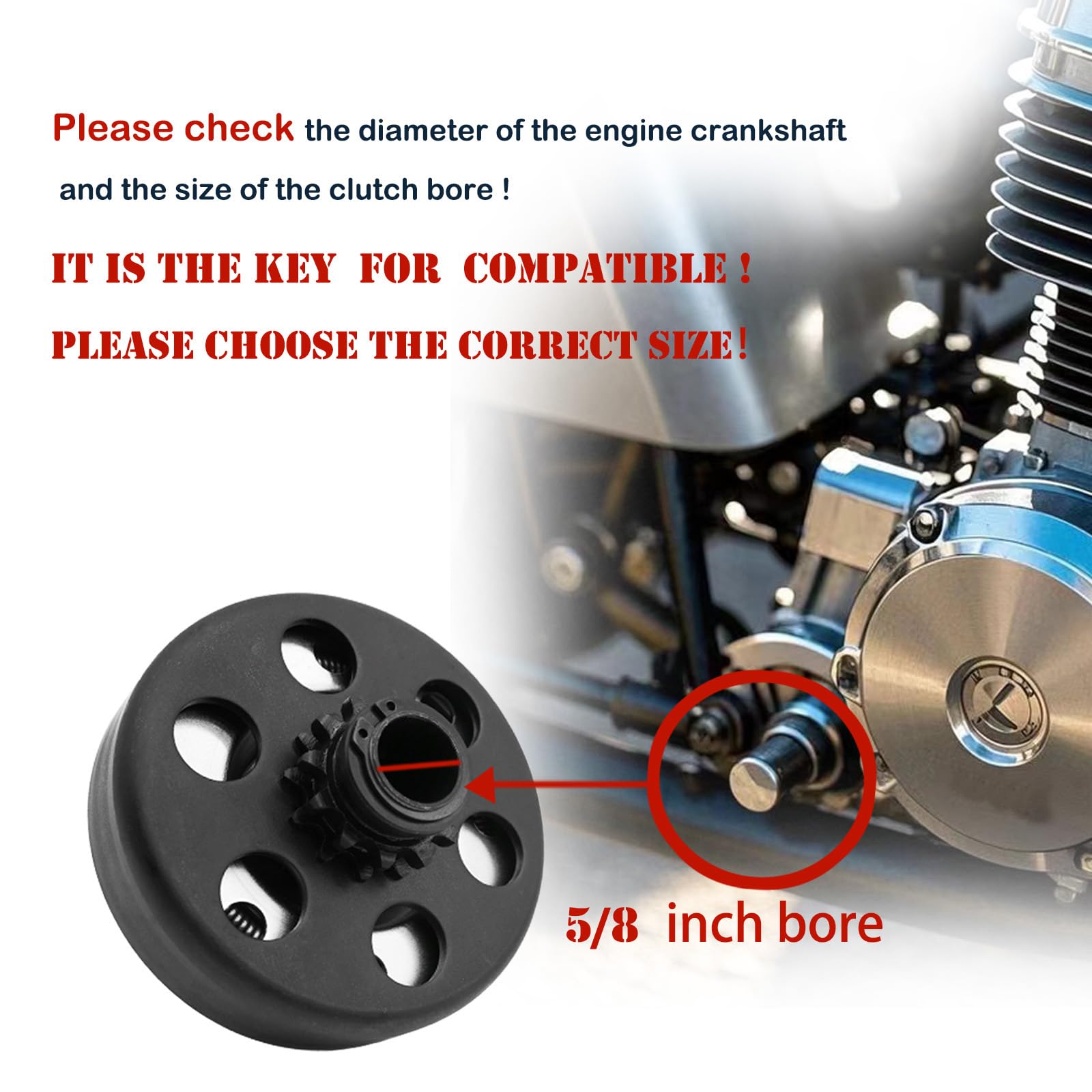 Embrague Go Kart de 5/8 pulgadas de diámetro de 11 dientes para cadena #35, embrague centrífugo. Perfecto para MiniBike, Go Kart, cortacésped y motor Fun Kart. Incluye kit de pernos y