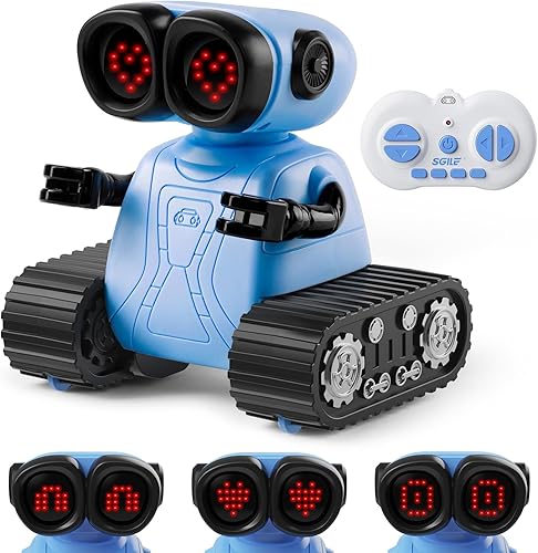 SGILE Robot de control remoto con música y ojos de emojis LED, demostración automática, robots emo recargables RC para niños de 3, 4, 5, 6, 7 años,