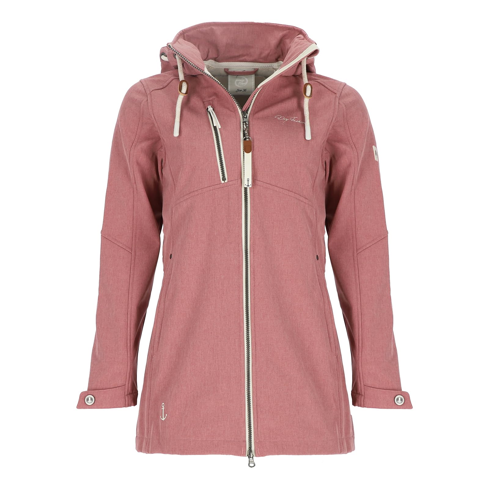 Dry Fashion Damen Softshellmantel Büsum - Softshelljacke Lindgrün, Größe 36 | Atmungsaktiv, Wind- & wasserabweisend, Taillierter Schnitt, 2-Wege-Reißverschluss, Abnehmbare Kapuze, Taillenregulierung