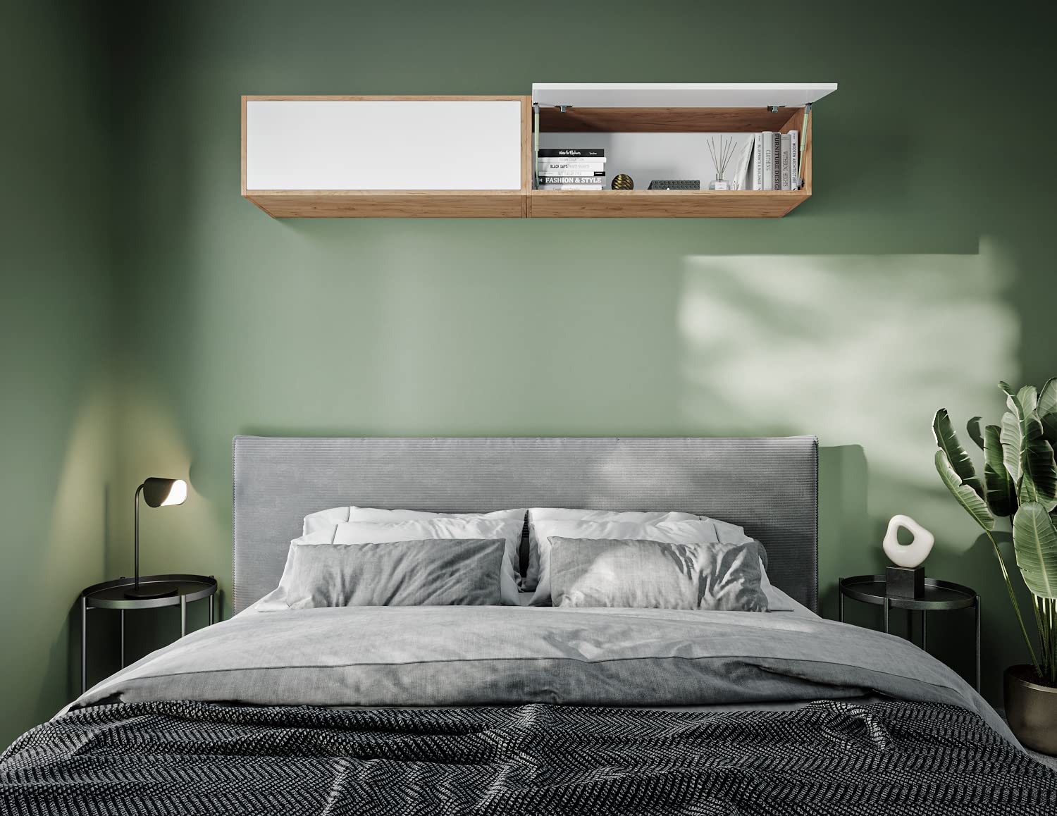 PLATAN ROOM Armoire suspendue avec porte relevable 100 x 35 x 35 cm Armoire murale pour cuisine, salle de bain, couloir, salon (chêne doré, blanc)
