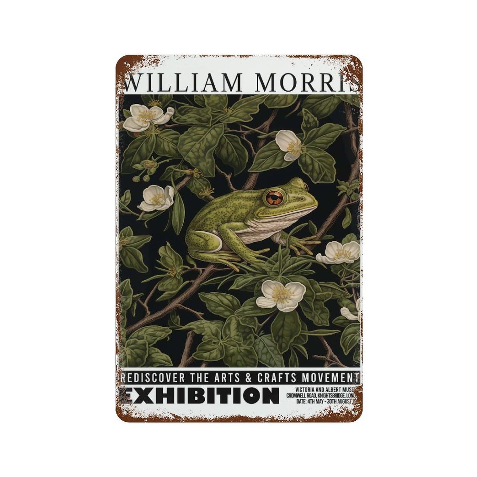 Garage Style Morris Floral Frog Exhibition Vintage Metal Tin Sign 11.8"x7.9", Industrial Home Decor for Bar And Workshop