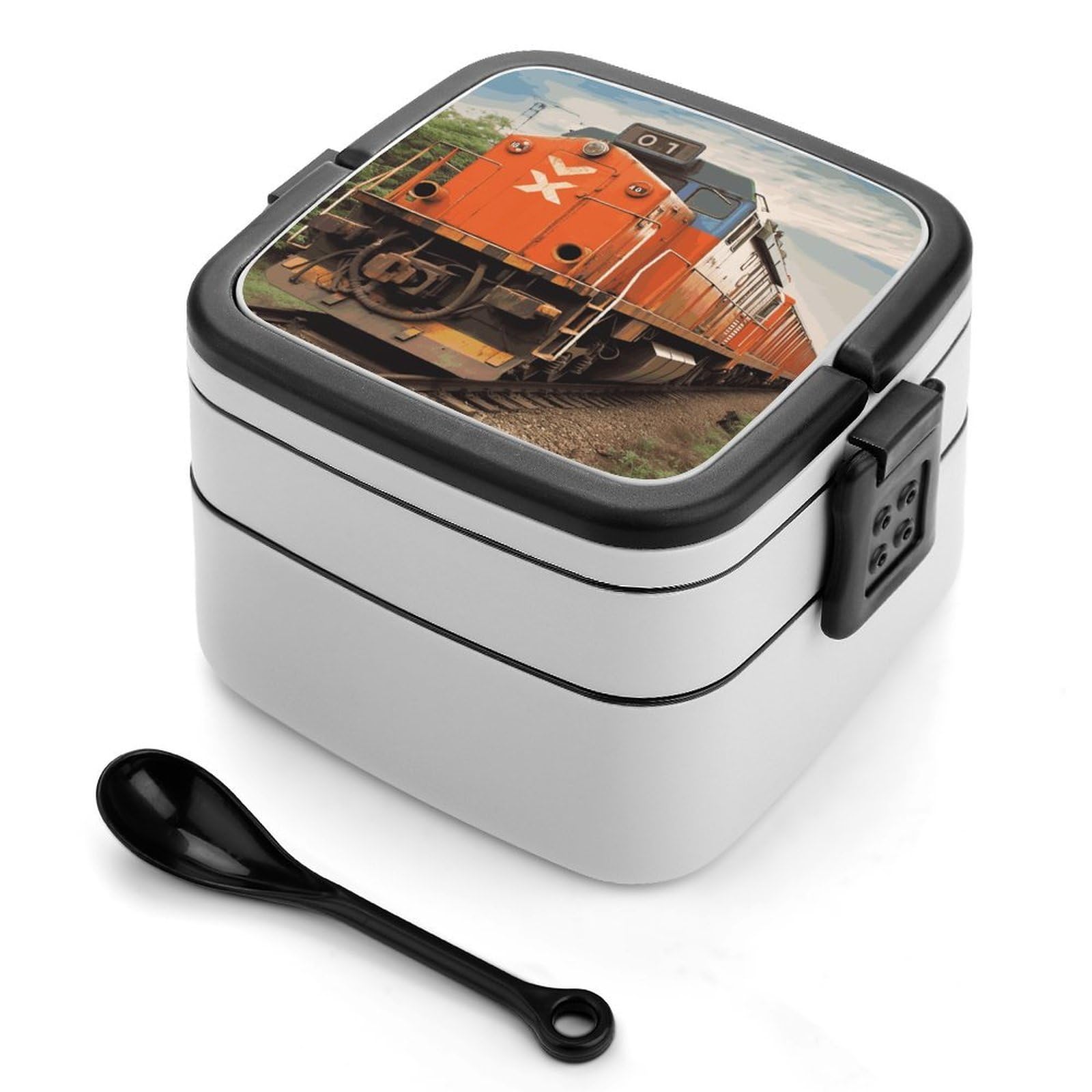 FekiLoot Train Bento Box Adult Lunch Box Sealed Bento Lunch Boxes with Spoon Sturdy Double Layer Bento Boxes Snap-on Design Leak Proof Lunch Containers Ideal for Work