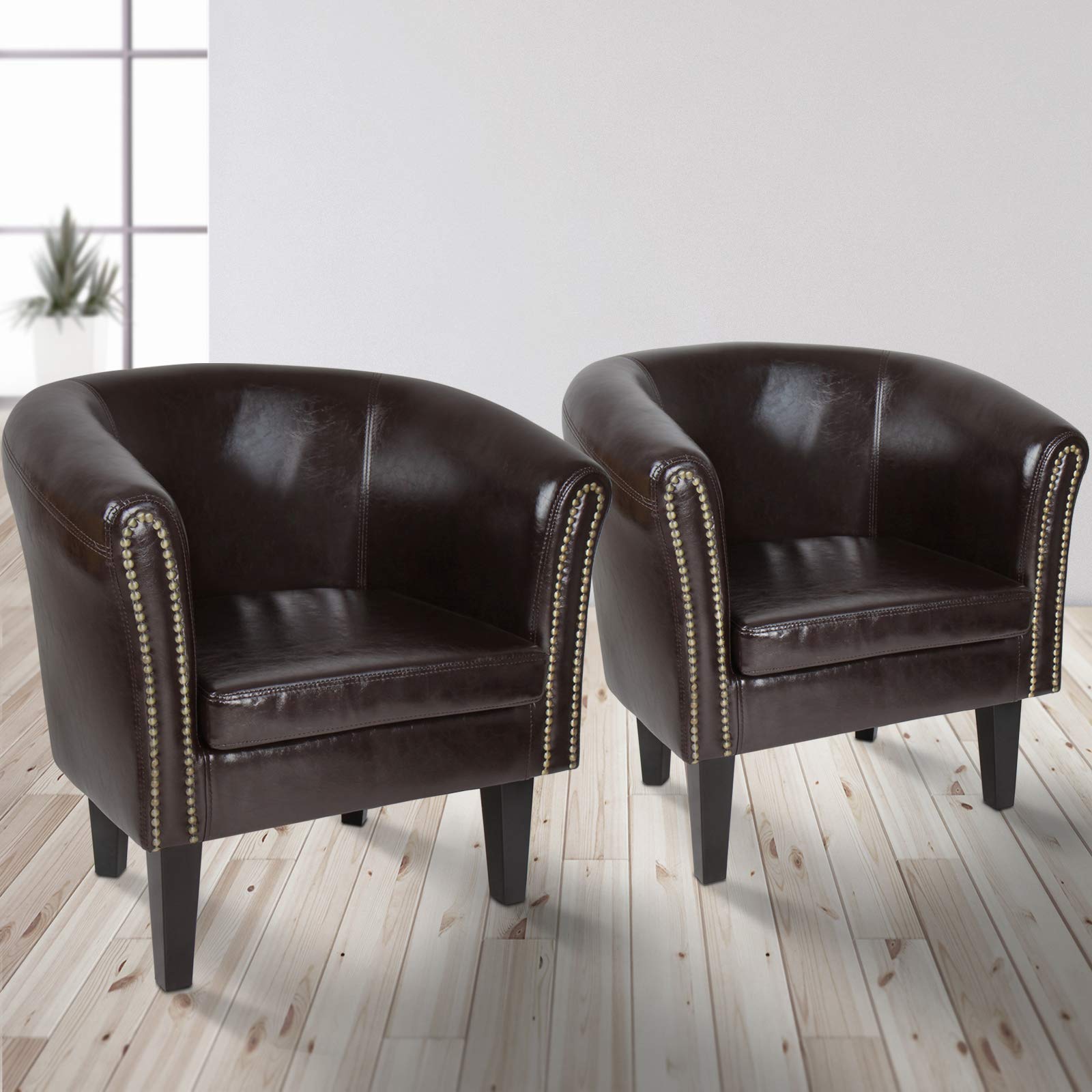 Fauteuil Chesterfield élégant de Miadomodo , Bois dense, marron, Ensemble de 2