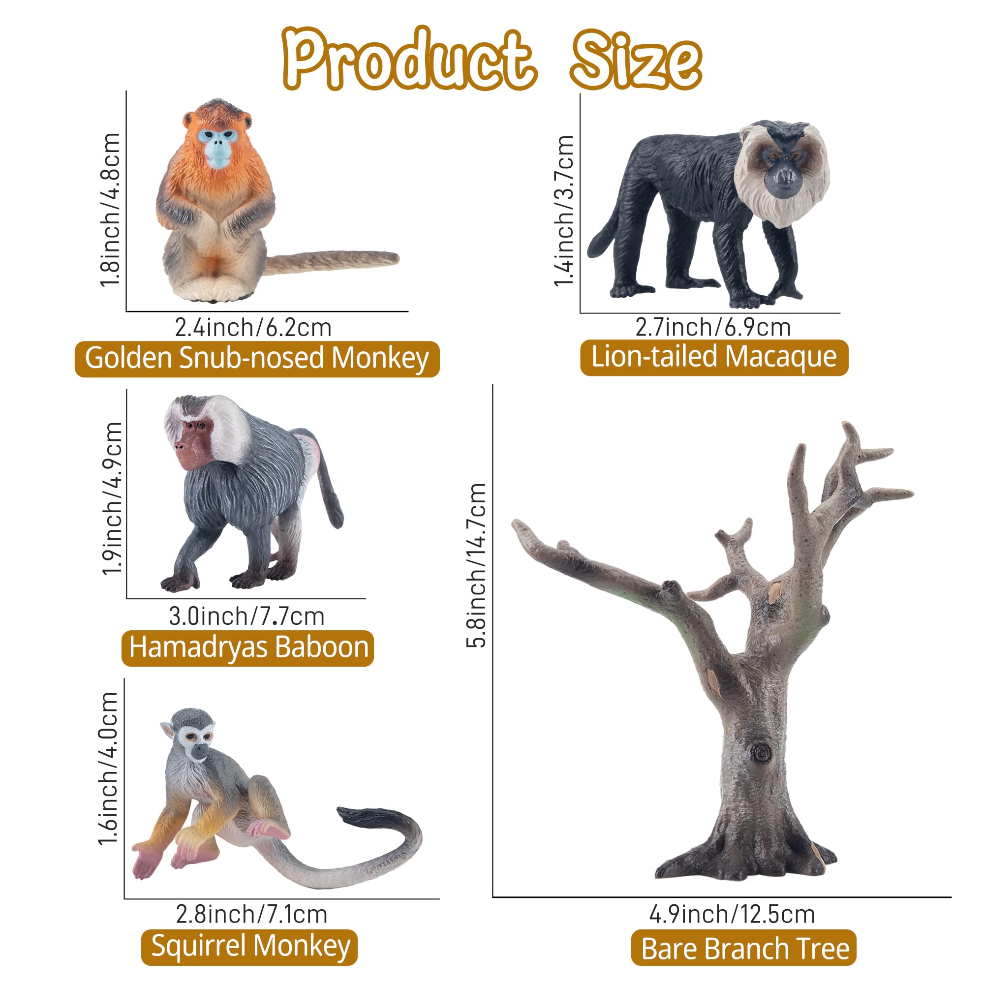 TOYMANY 15 sztuk małp - figurki zwierząt i drzewa, realistyczne figurki orangutanów, zwierząt z dżungli, w tym goryla, szympansów, zabawek edukacyjnych, prezent urodzinowy dla dzieci