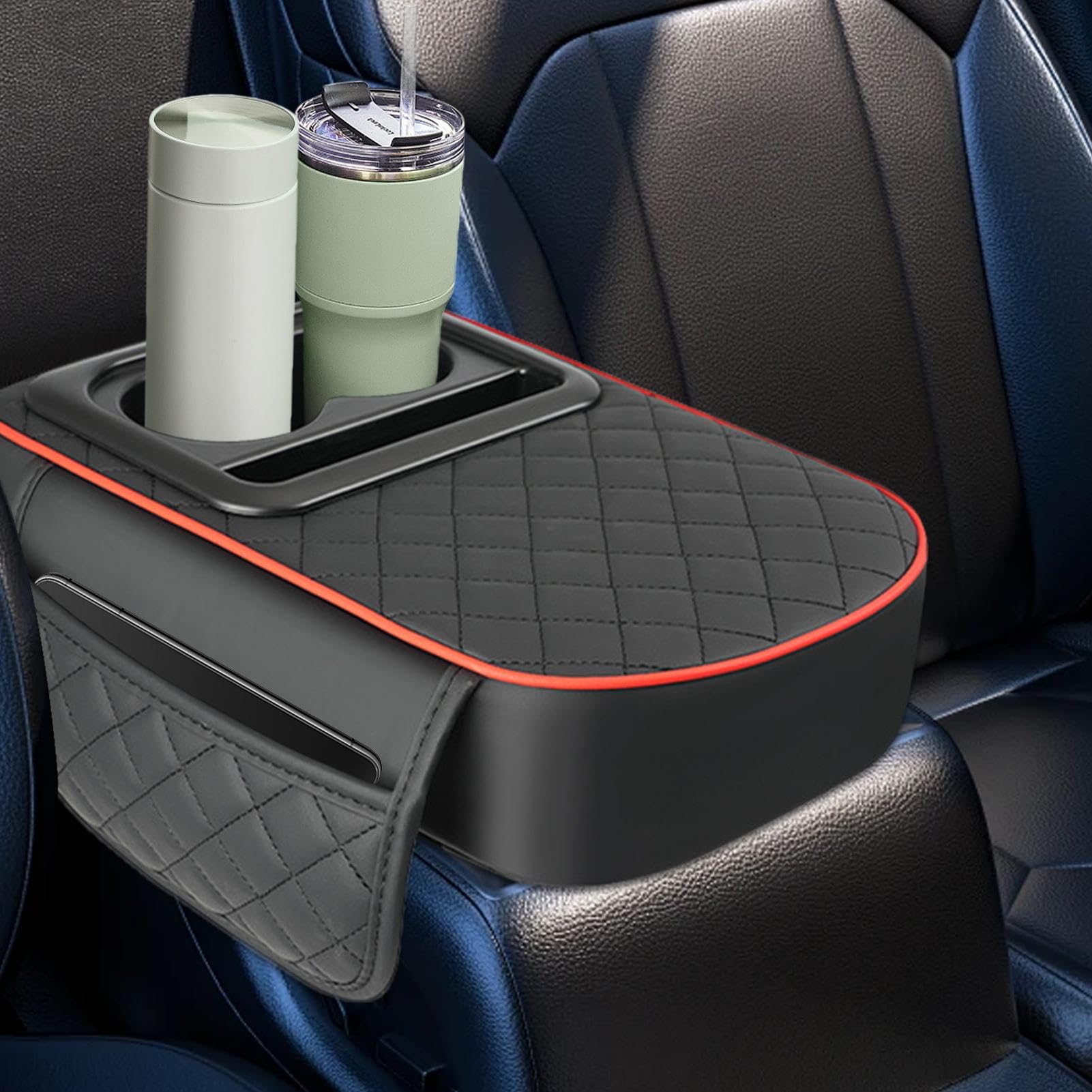 Coussin de console centrale, coussin d'accoudoir de voiture,Coussin de housse de console centrale - Boîte d'accoudoir rehausseur de voiture avec porte-gobelet, oreiller d'accoudoir pour voiture, SUV