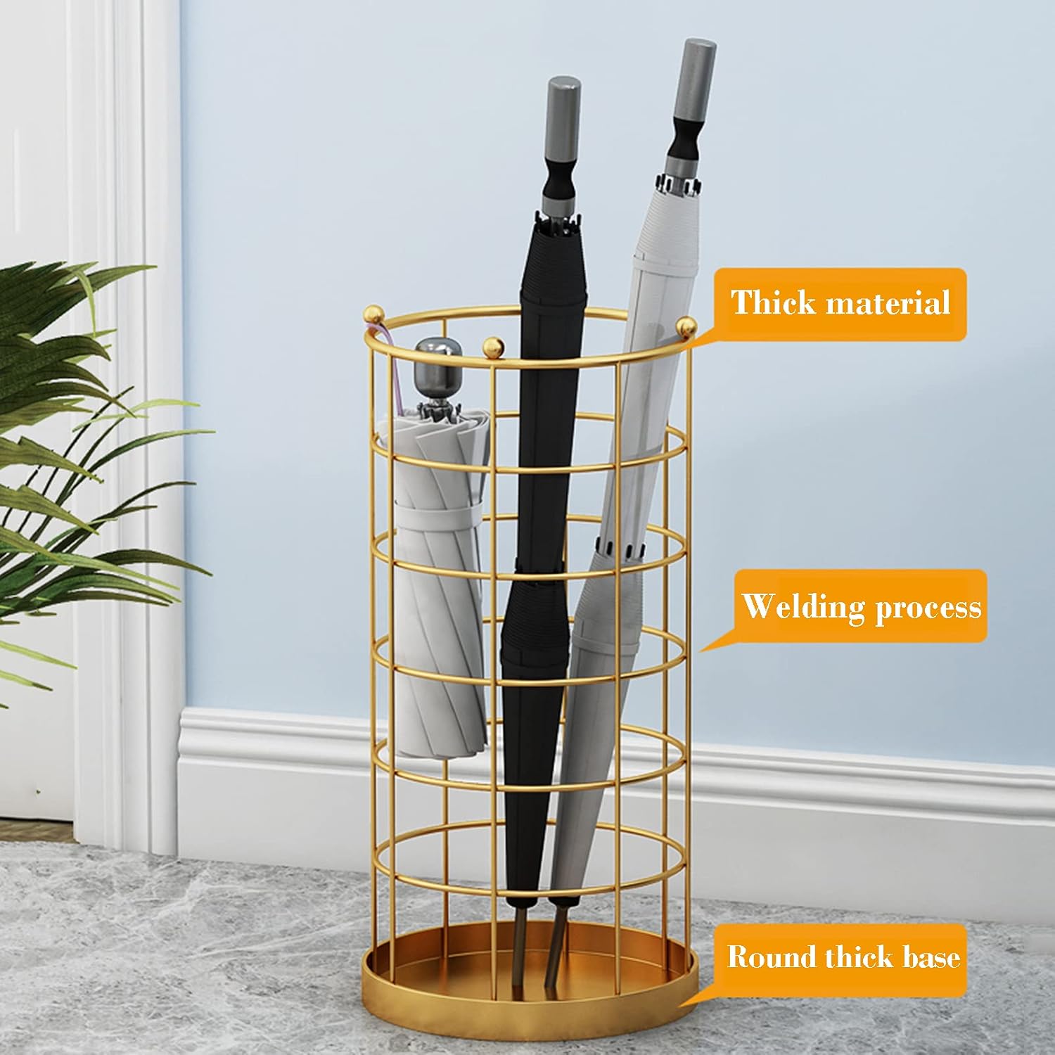 Nordic Wrought Iron Rack - Stylish Metal Holder for Short & Long Umbrellas Creative Floor-Standingfor Home & Commercial Use (Gold Finish)