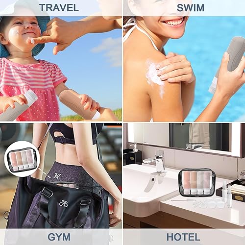 Miniatura 5 de Contenedores de viaje para artículos de tocador, juego de botellas de silicona tamaño de viaje, botellas de champú y acondicionador a prueba de