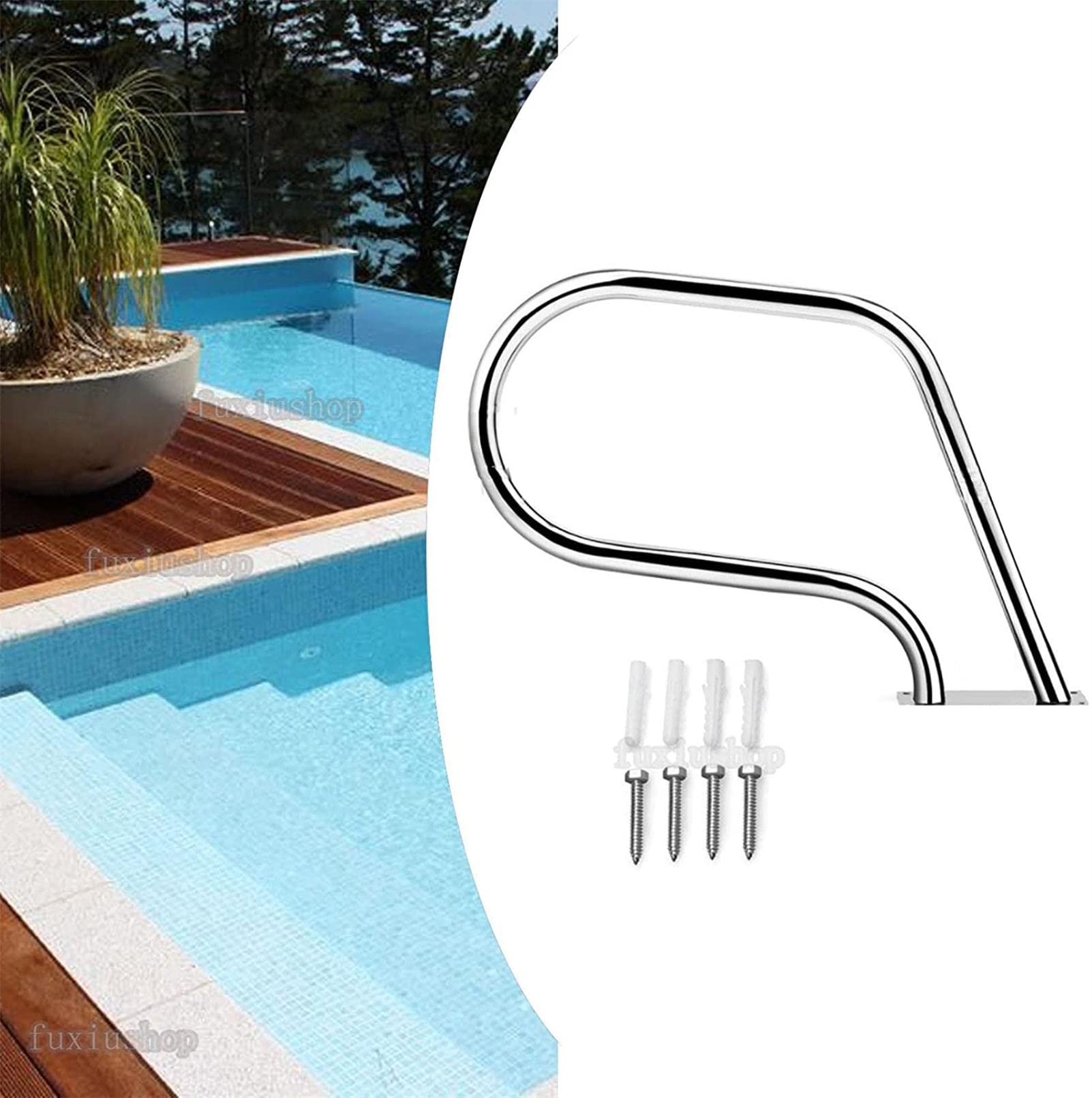 Handrail Pool Hand Rail, Hand Grab Rail with 4ft Blue Grip Cover & Complete Mounting Accessories, Swimming Pool Stair Rail w/Base Plate?304 Stainless Steel ?