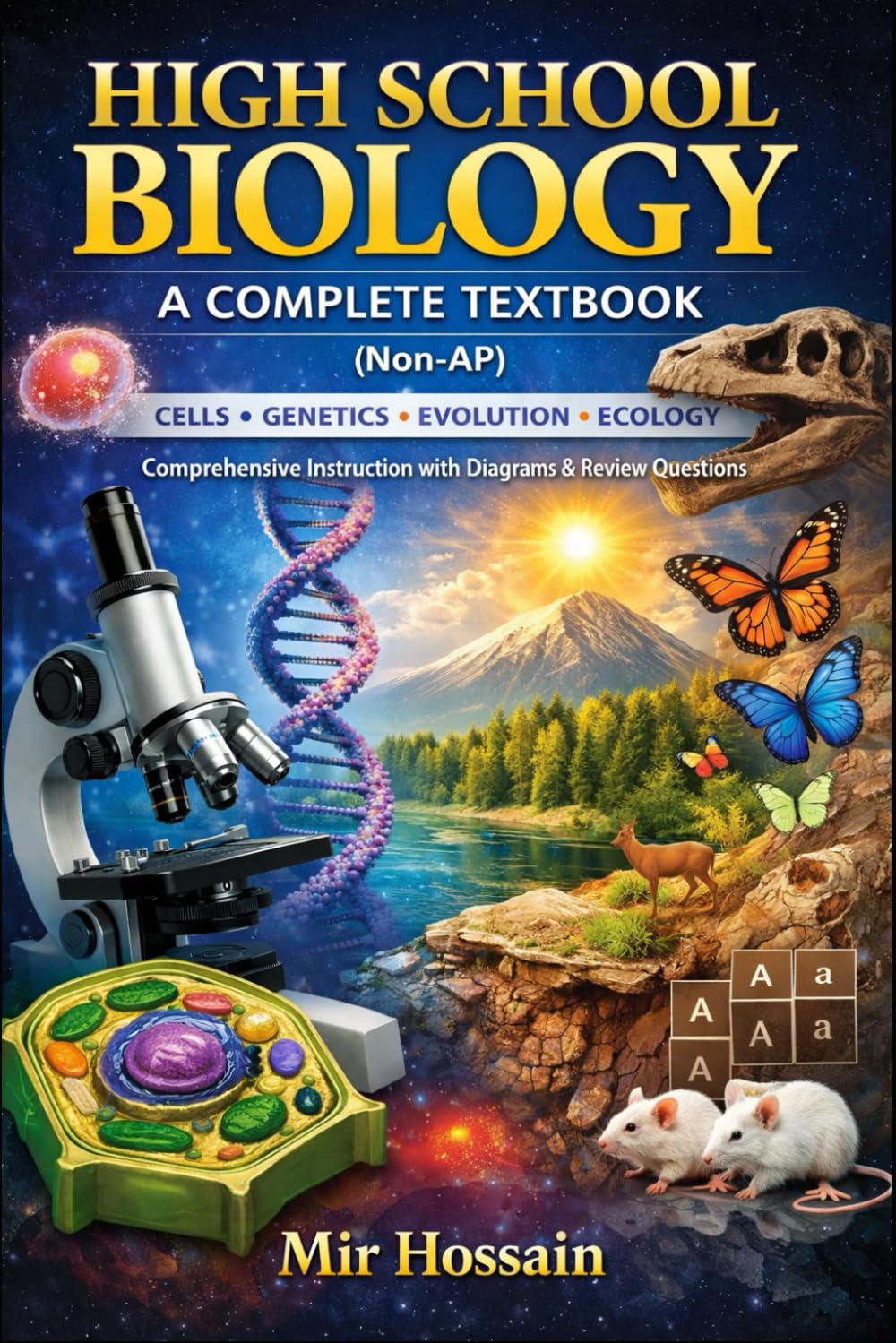 HIGH SCHOOL BIOLOGY A COMPLETE TEXTBOOK (Non-AP) Cells → Genetics → Evolution → Ecology: Comprehensive Instruction with Diagrams, Tables, and Review Questions