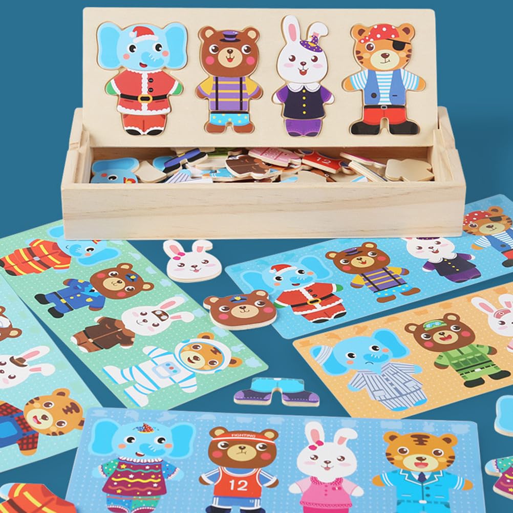 Puzzle di Abbigliamento con Animali dei Cartoni in Legno Montessori